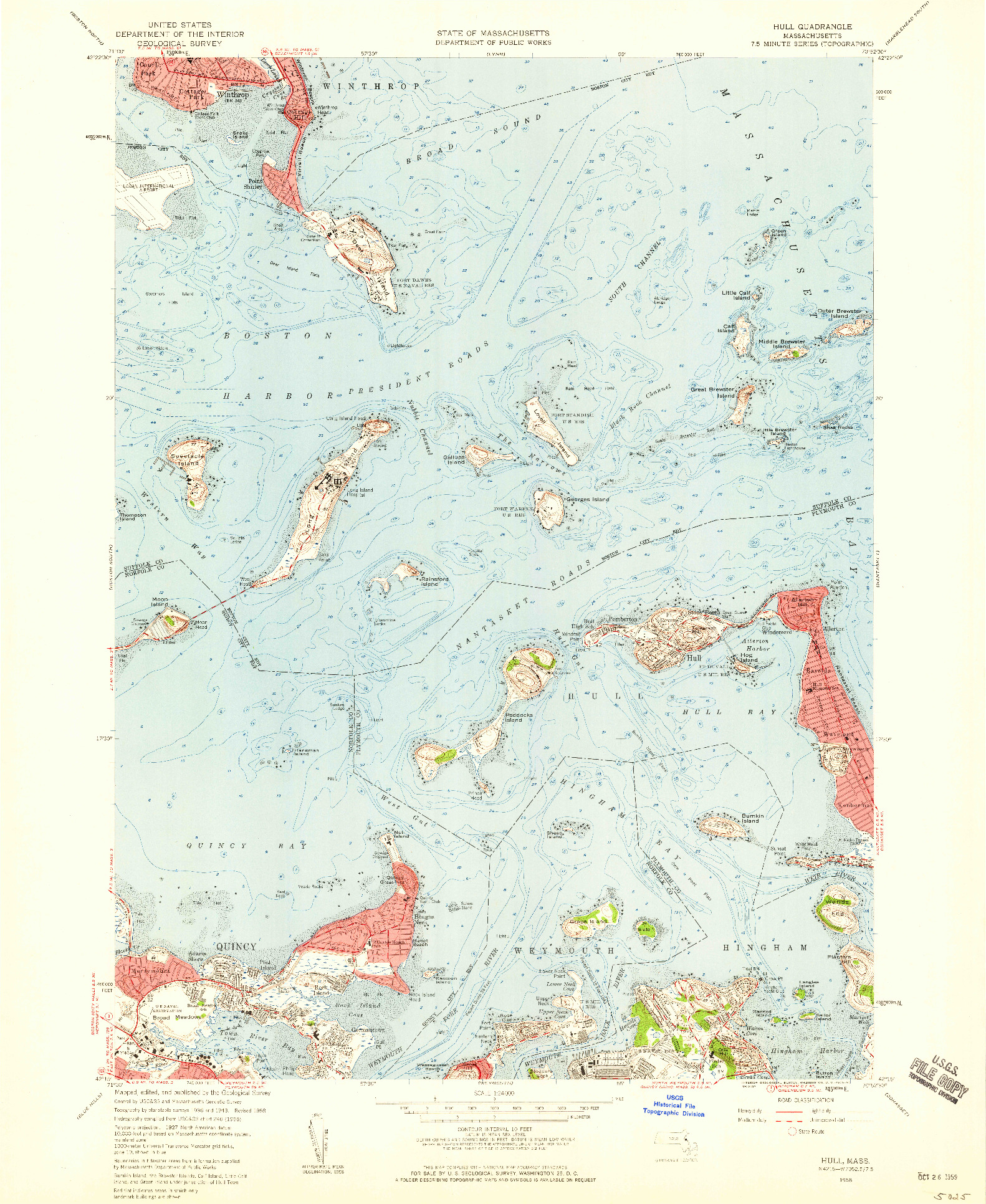 USGS 1:24000-SCALE QUADRANGLE FOR HULL, MA 1958