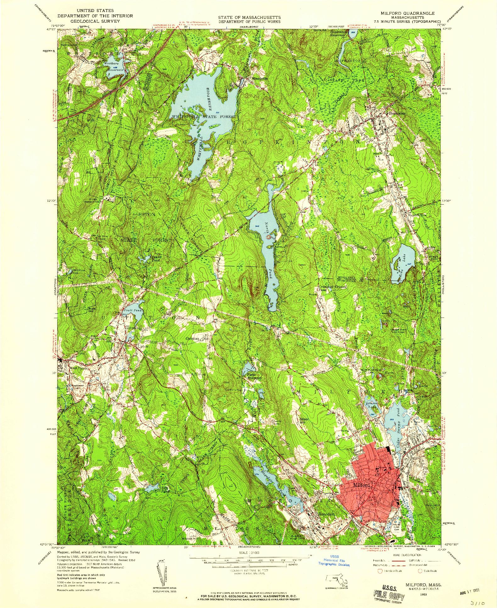 USGS 1:24000-SCALE QUADRANGLE FOR MILFORD, MA 1953