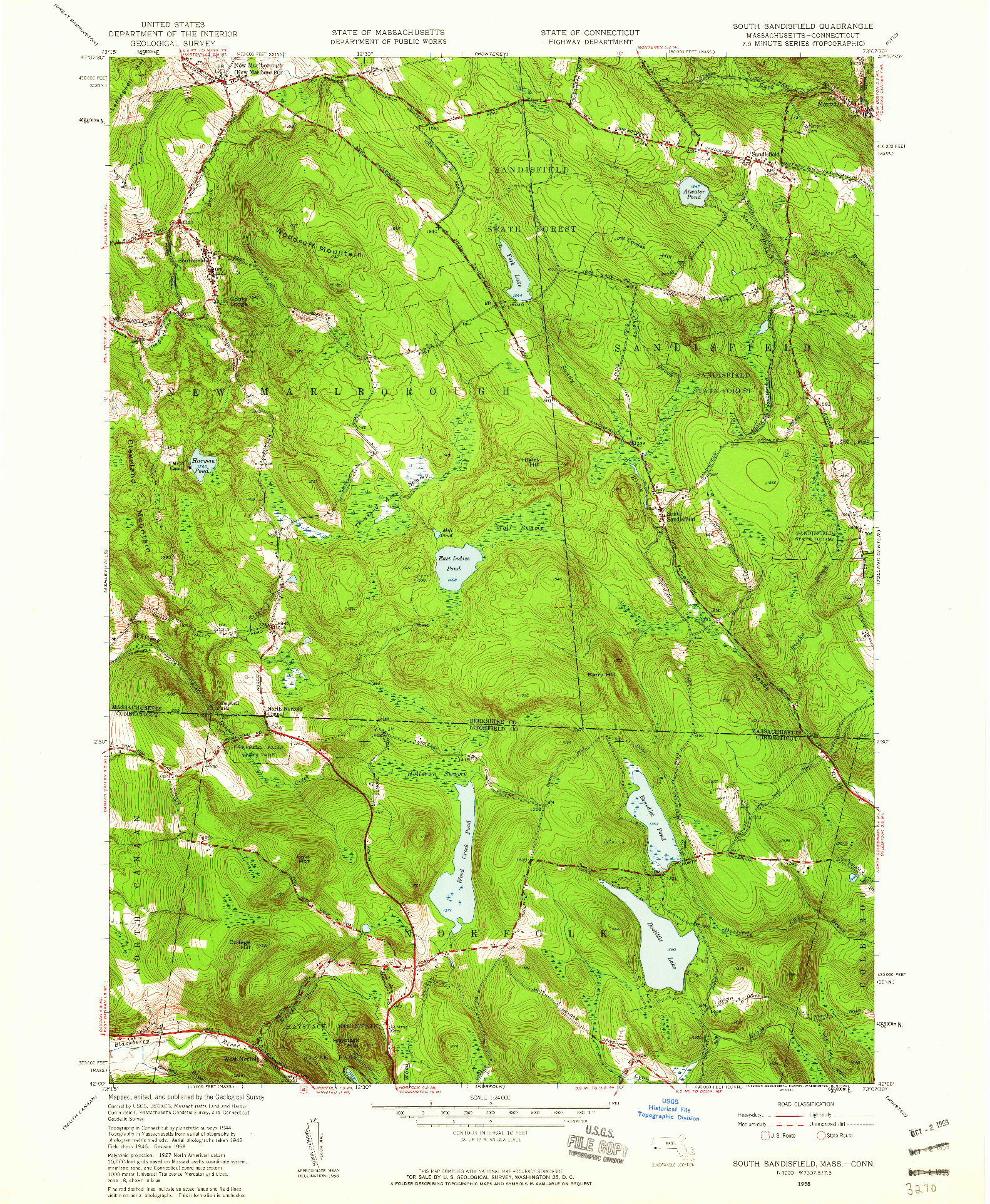 USGS 1:24000-SCALE QUADRANGLE FOR SOUTH SANDISFIELD, MA 1958