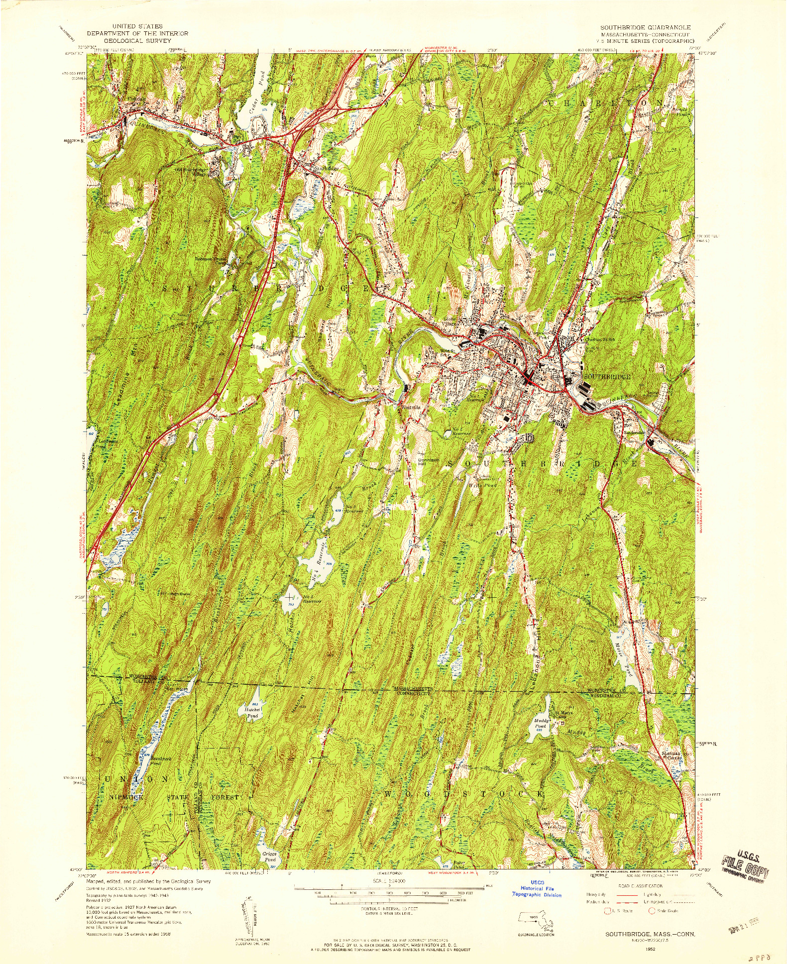 USGS 1:24000-SCALE QUADRANGLE FOR SOUTHBRIDGE, MA 1952