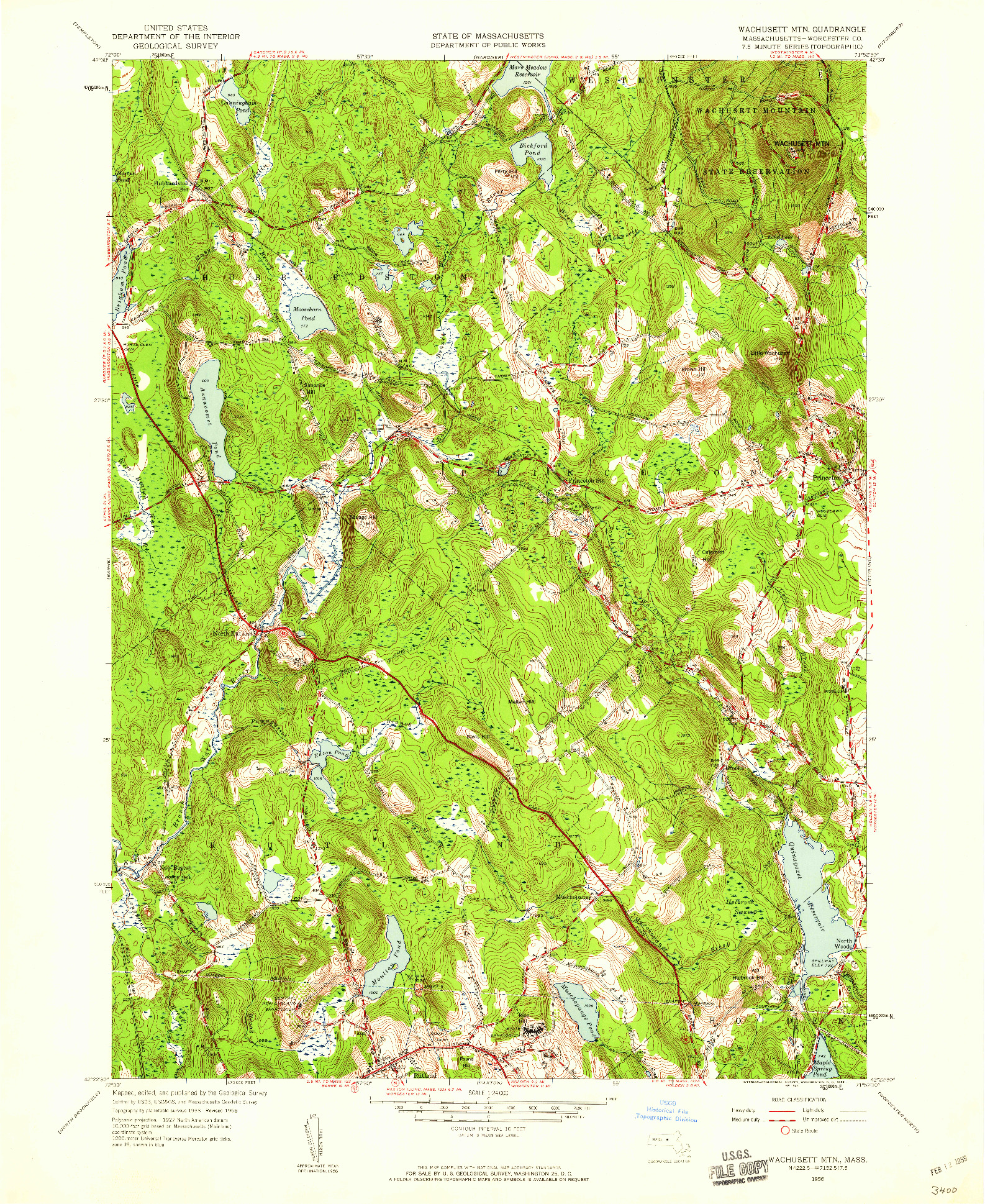 USGS 1:24000-SCALE QUADRANGLE FOR WACHUSETT MTN, MA 1956