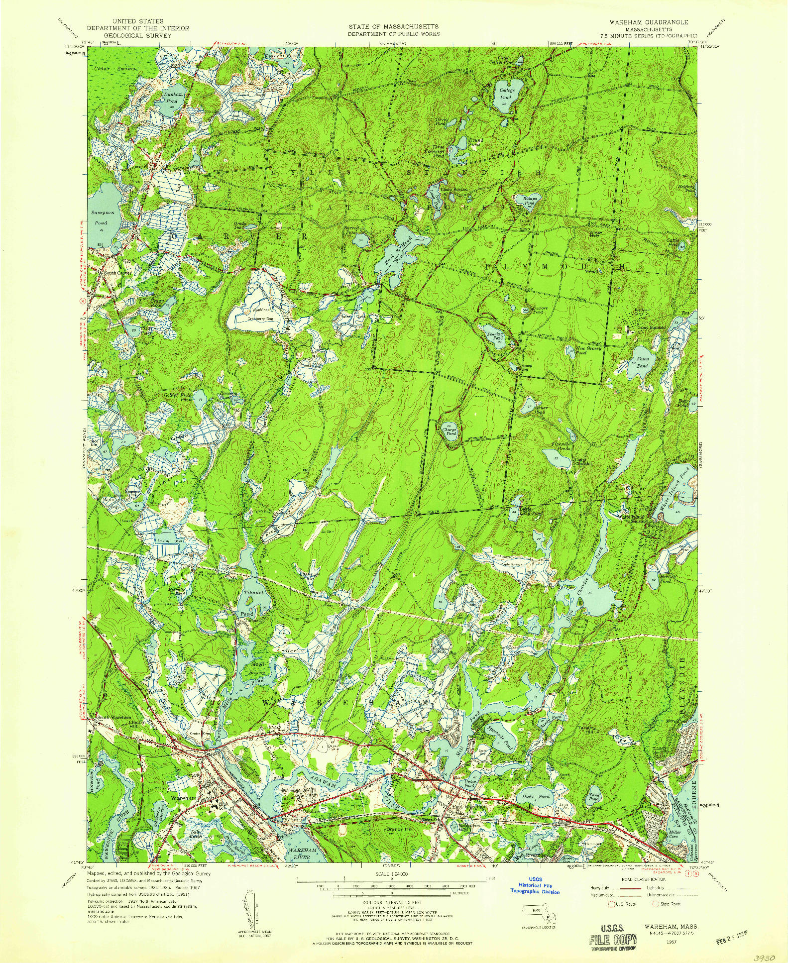 USGS 1:24000-SCALE QUADRANGLE FOR WAREHAM, MA 1957