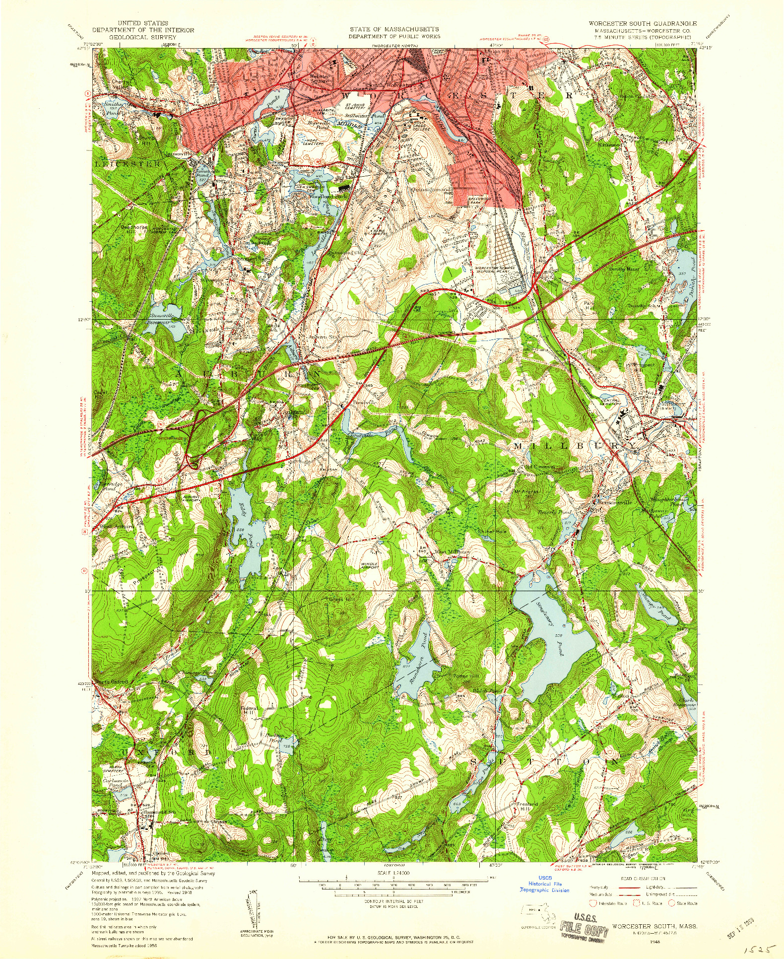 USGS 1:24000-SCALE QUADRANGLE FOR WORCESTER SOUTH, MA 1948