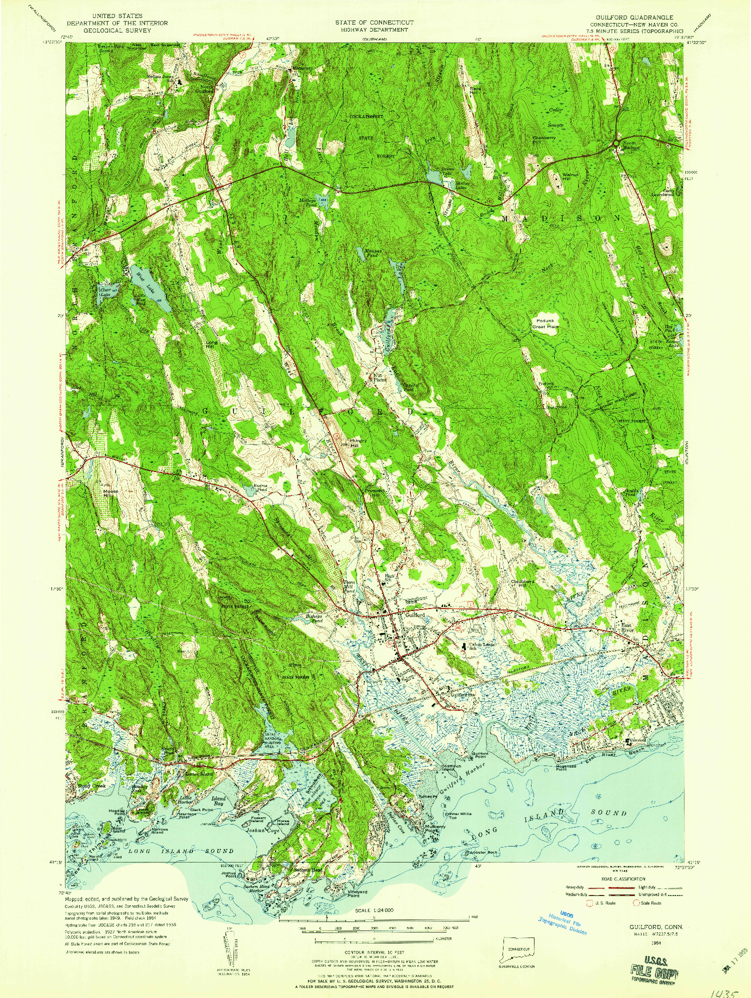 USGS 1:24000-SCALE QUADRANGLE FOR GUILFORD, CT 1954