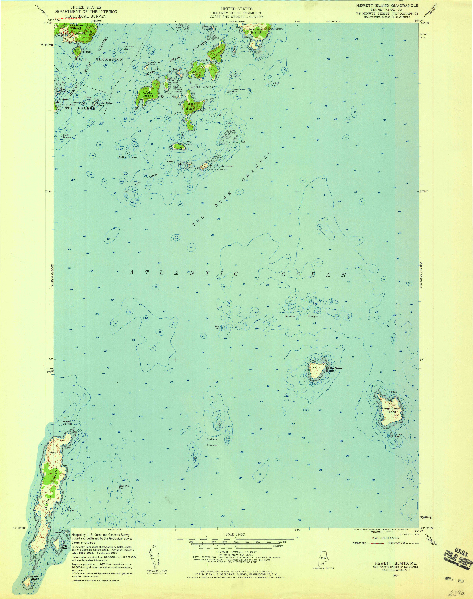USGS 1:24000-SCALE QUADRANGLE FOR HEWETT ISLAND, ME 1955