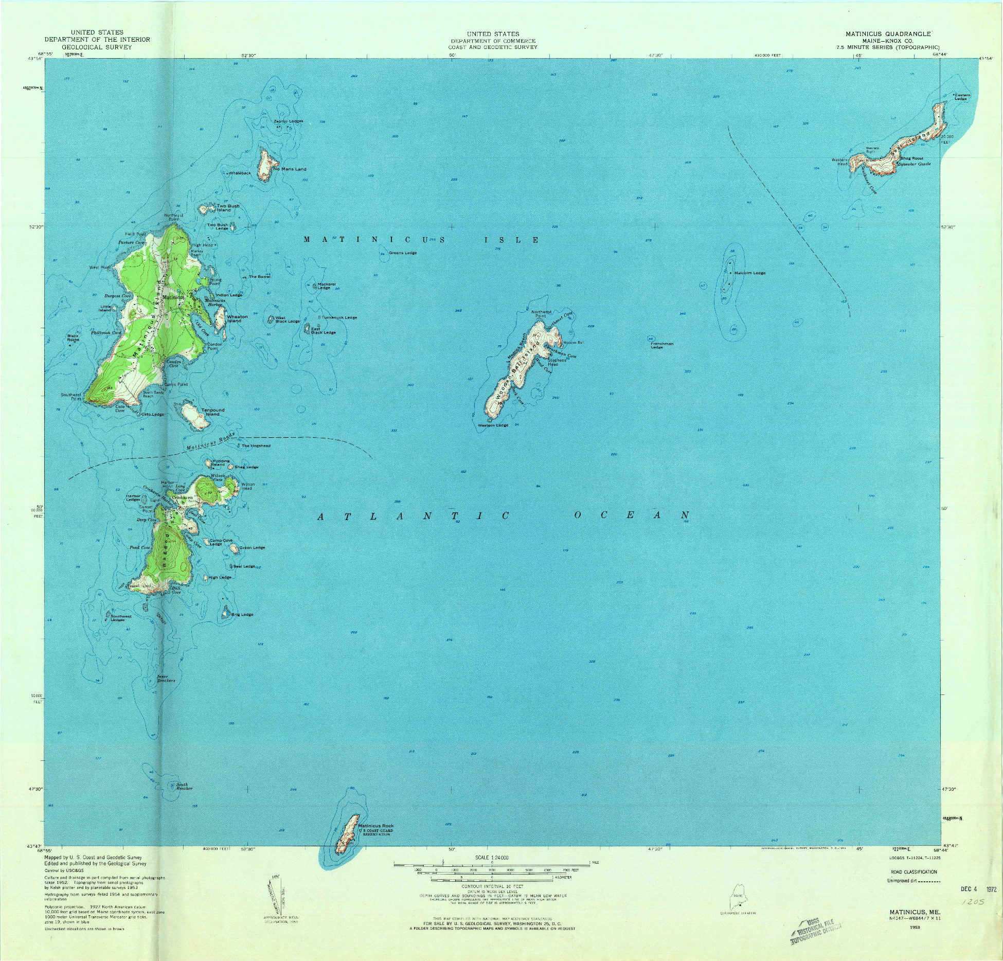 USGS 1:24000-SCALE QUADRANGLE FOR MATINICUS, ME 1953