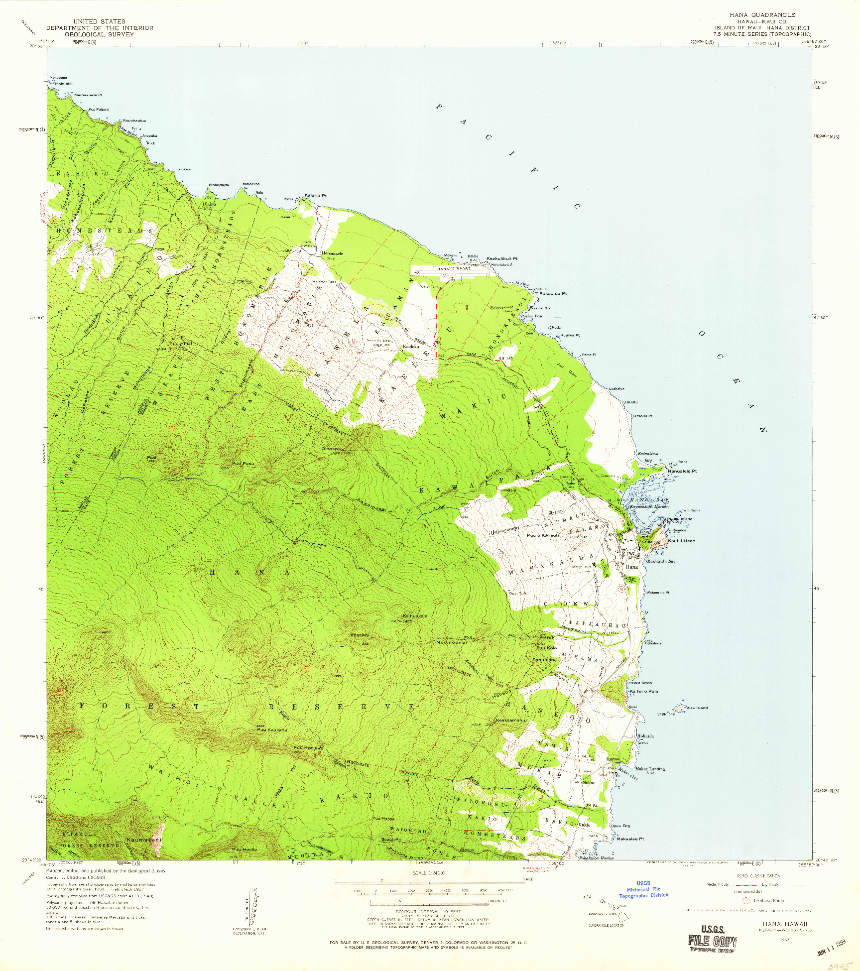 USGS 1:24000-SCALE QUADRANGLE FOR HANA, HI 1957