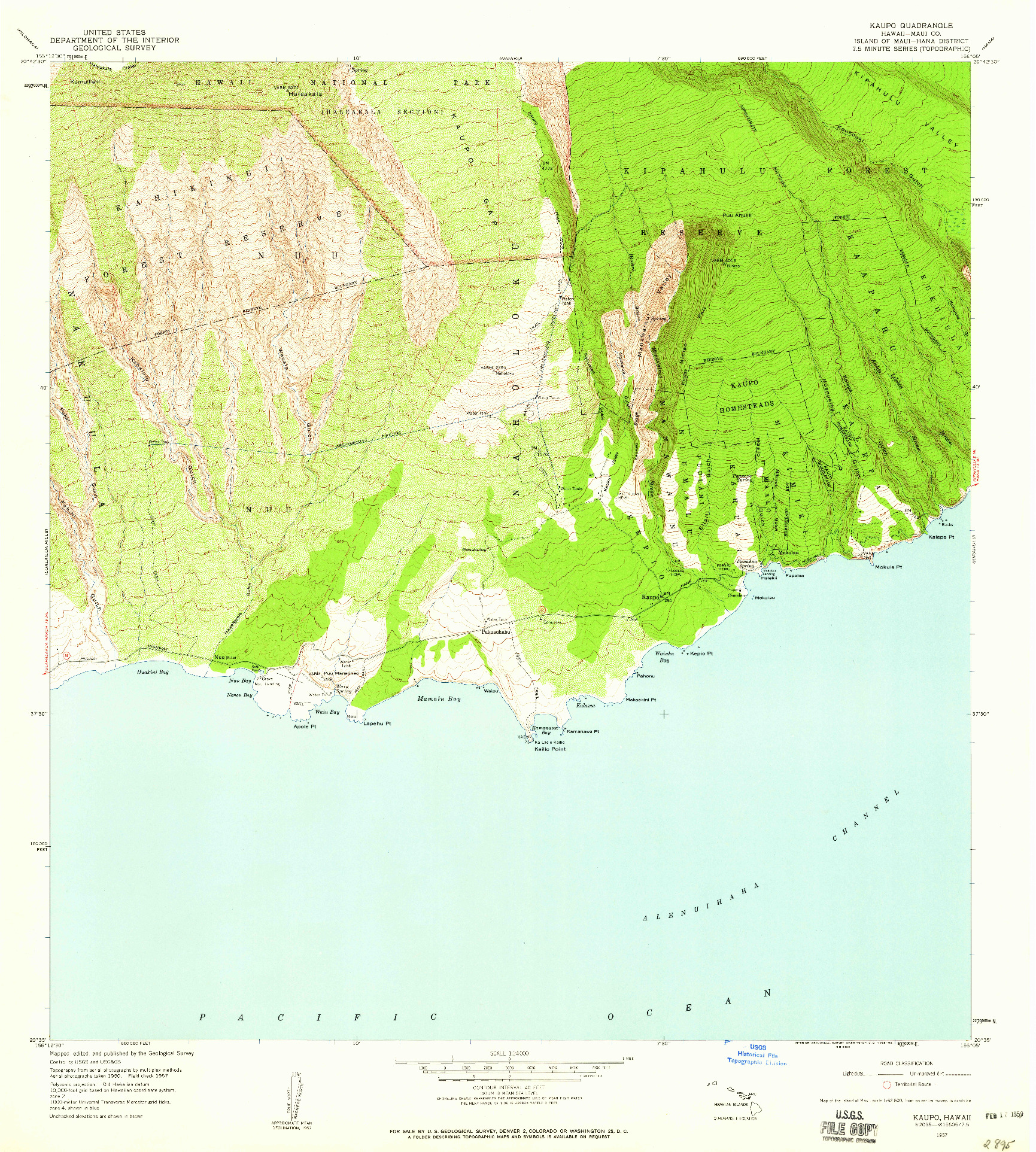 USGS 1:24000-SCALE QUADRANGLE FOR KAUPO, HI 1957