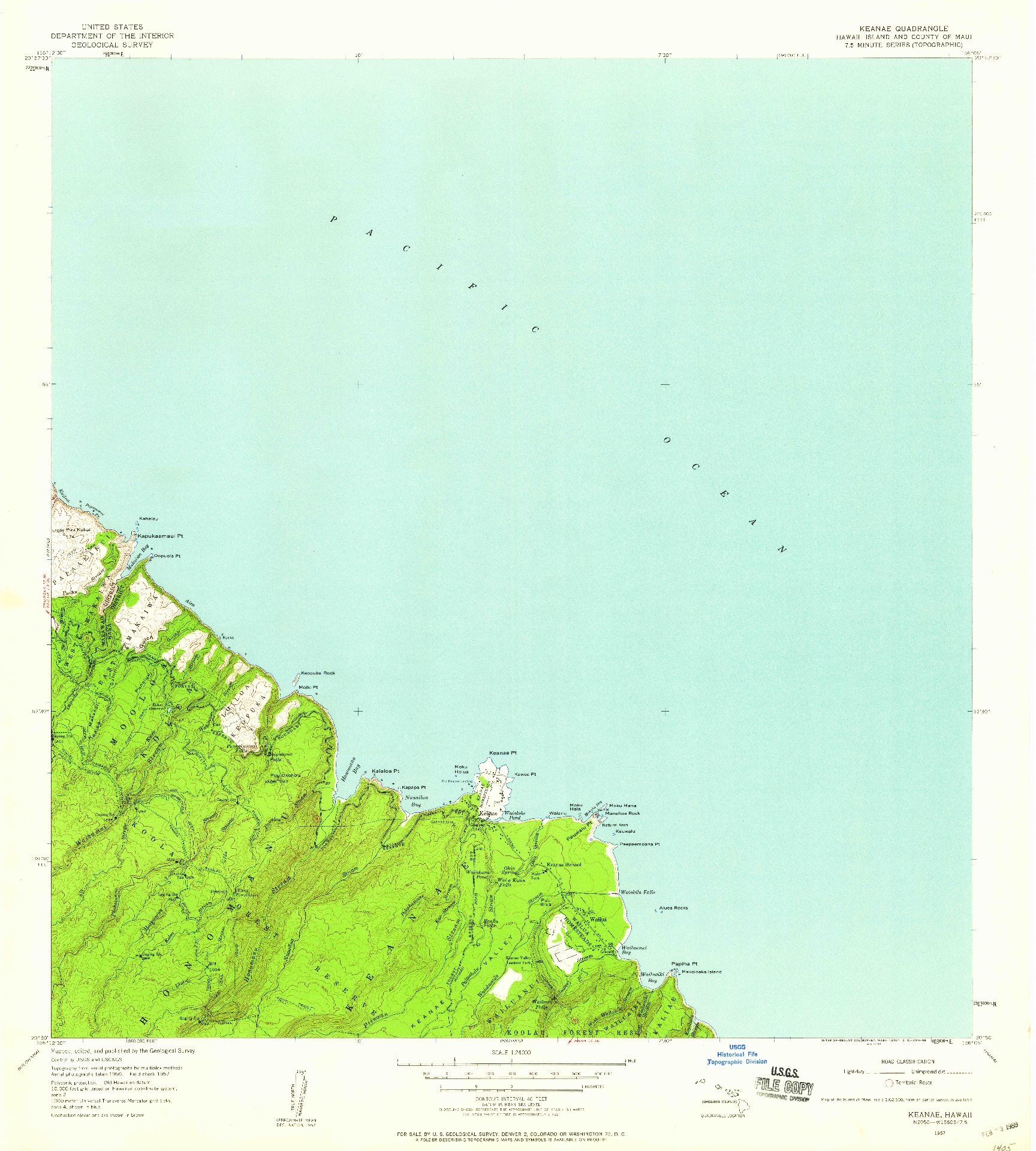 USGS 1:24000-SCALE QUADRANGLE FOR KEANAE, HI 1957