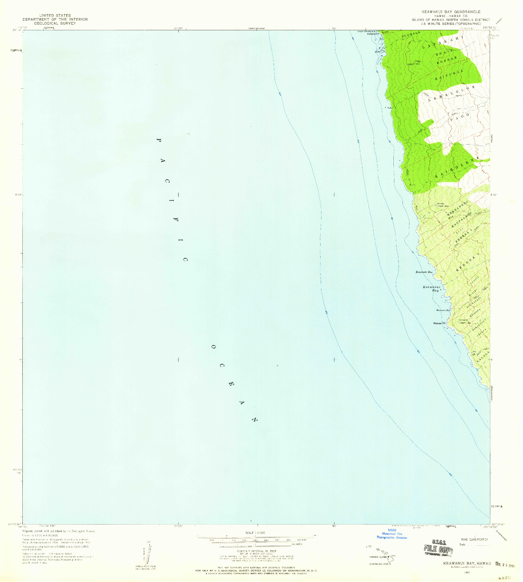 USGS 1:24000-SCALE QUADRANGLE FOR KEAWANUI BAY, HI 1957