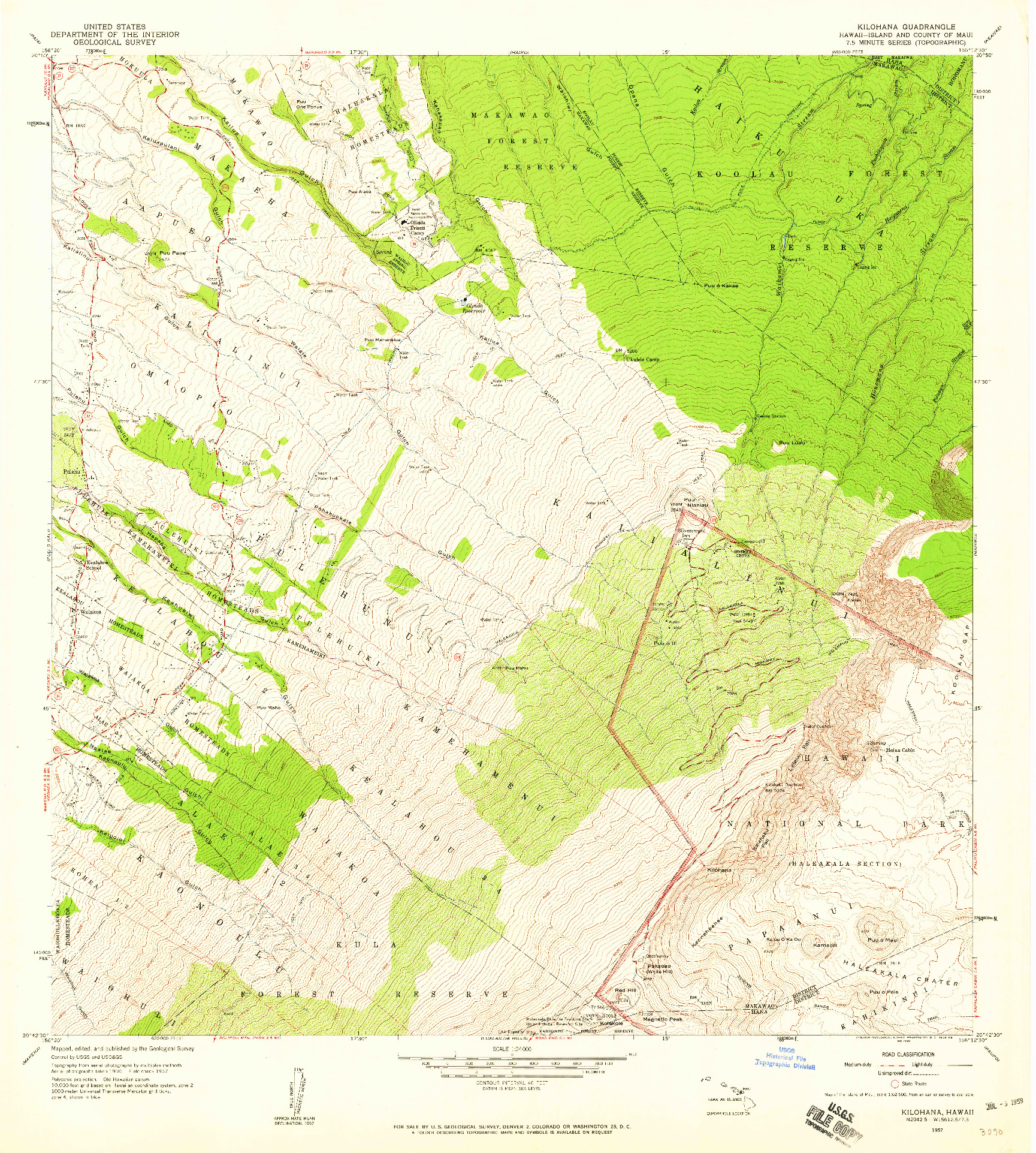 USGS 1:24000-SCALE QUADRANGLE FOR KILOHANA, HI 1957