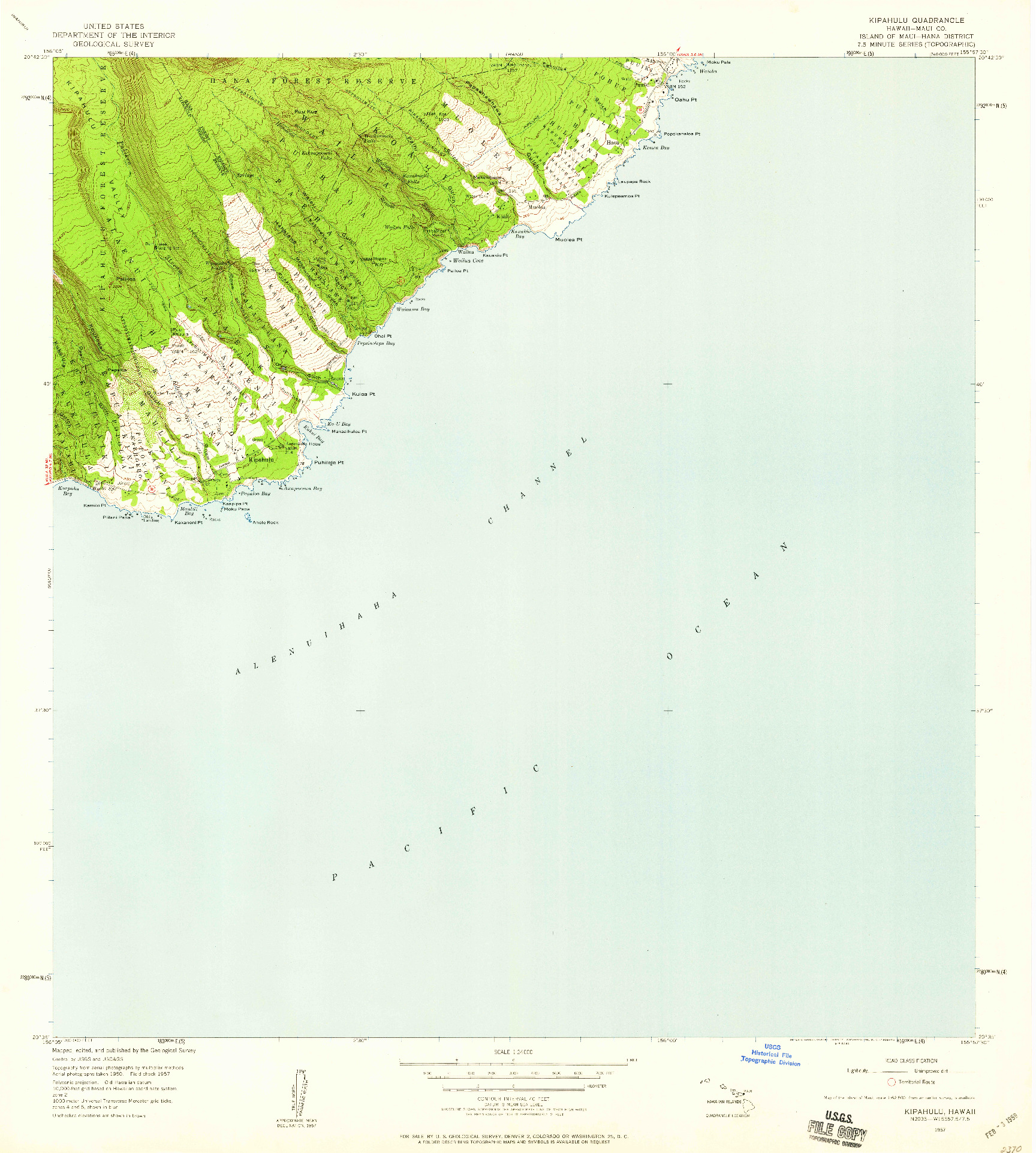 USGS 1:24000-SCALE QUADRANGLE FOR KIPAHULU, HI 1957