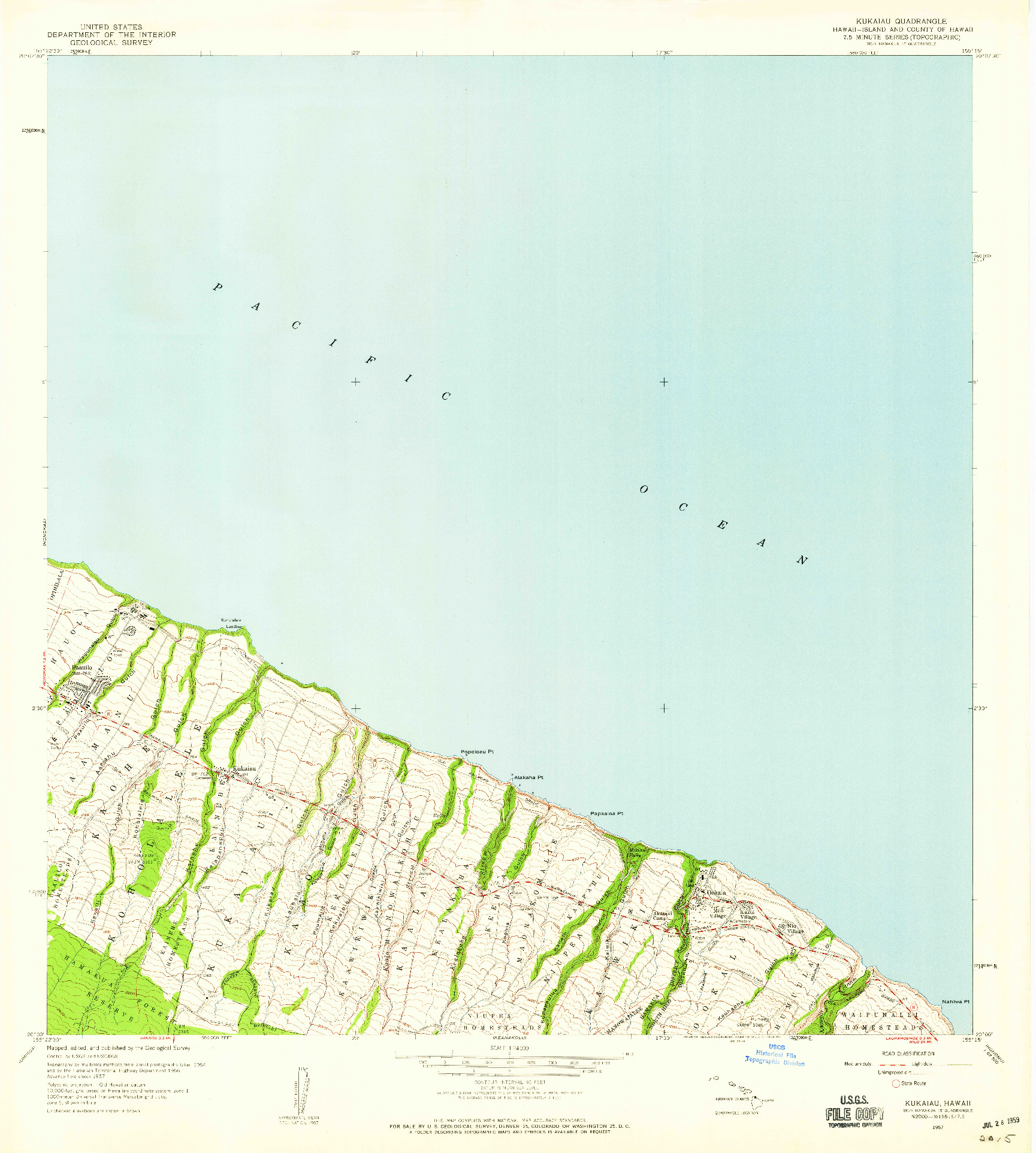USGS 1:24000-SCALE QUADRANGLE FOR KUKAIAU, HI 1957