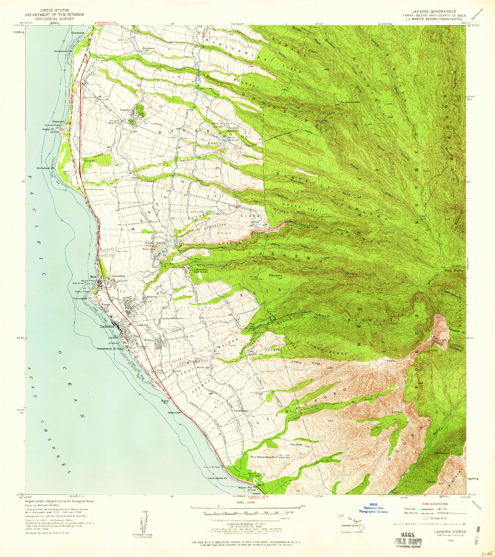 USGS 1:24000-SCALE QUADRANGLE FOR LAHAINA, HI 1956