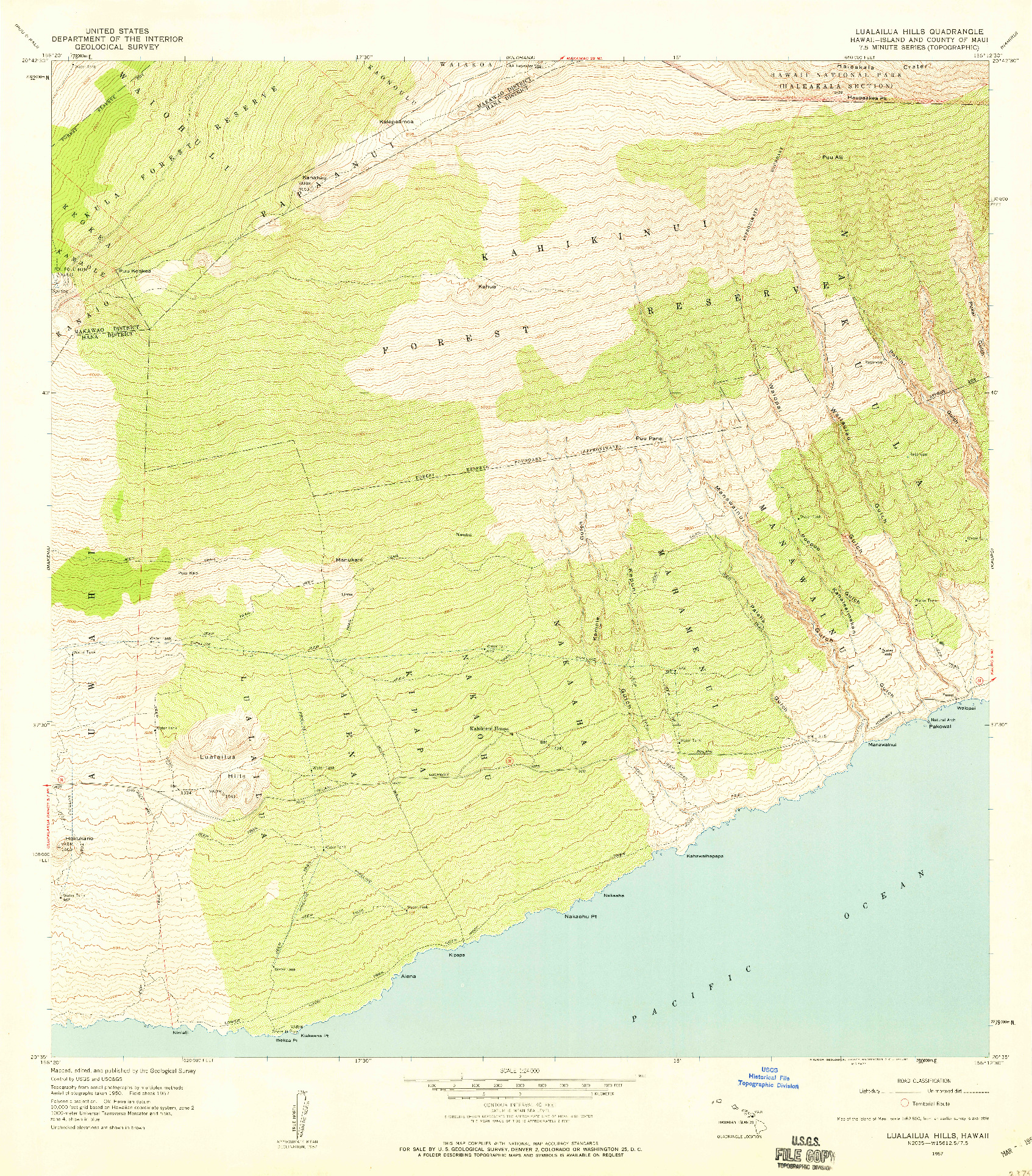 USGS 1:24000-SCALE QUADRANGLE FOR LUALAILUA HILLS, HI 1957