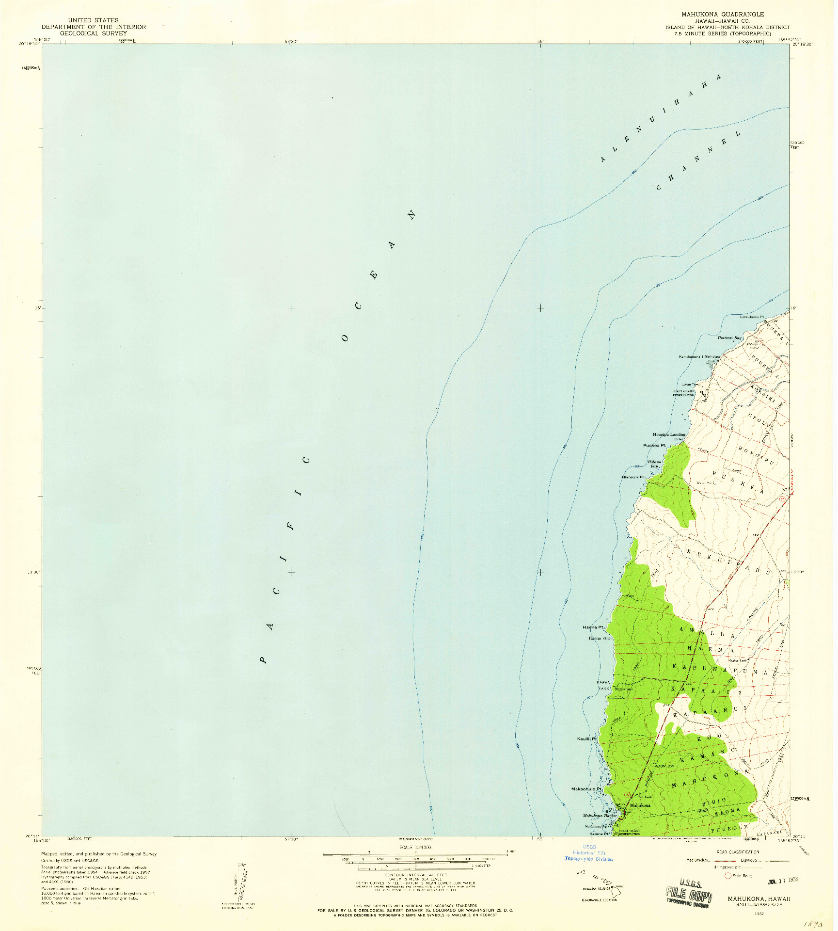 USGS 1:24000-SCALE QUADRANGLE FOR MAHUKONA, HI 1957