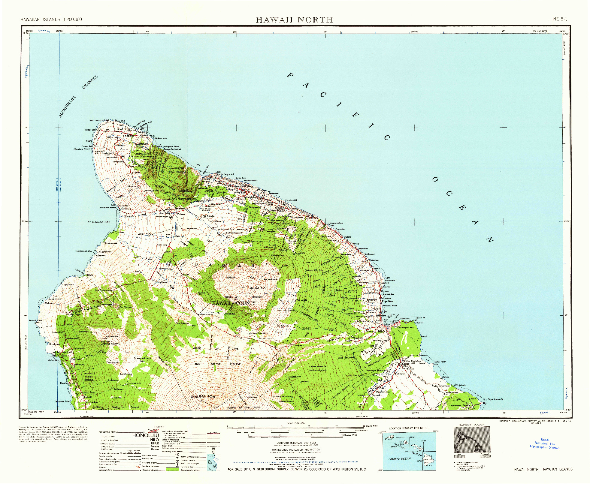 USGS 1:250000-SCALE QUADRANGLE FOR HAWAII NORTH, HI 1959