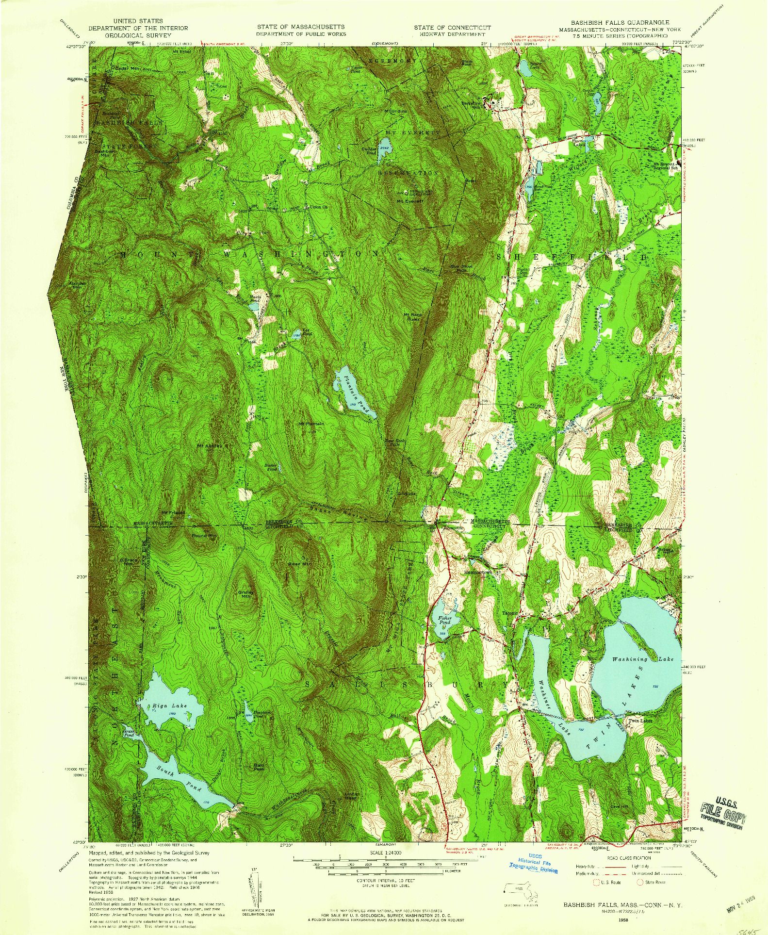 USGS 1:24000-SCALE QUADRANGLE FOR BASHBISH FALLS, MA 1958