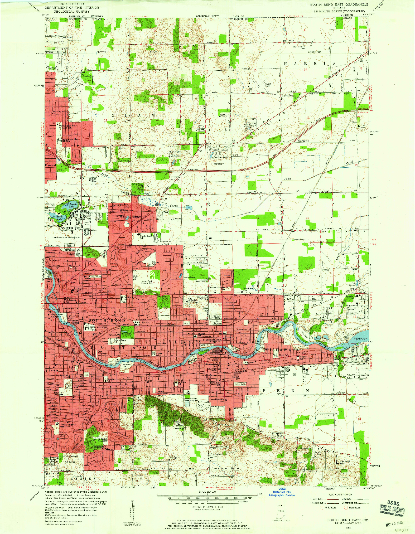 USGS 1:24000-SCALE QUADRANGLE FOR SOUTH BEND EAST, IN 1958