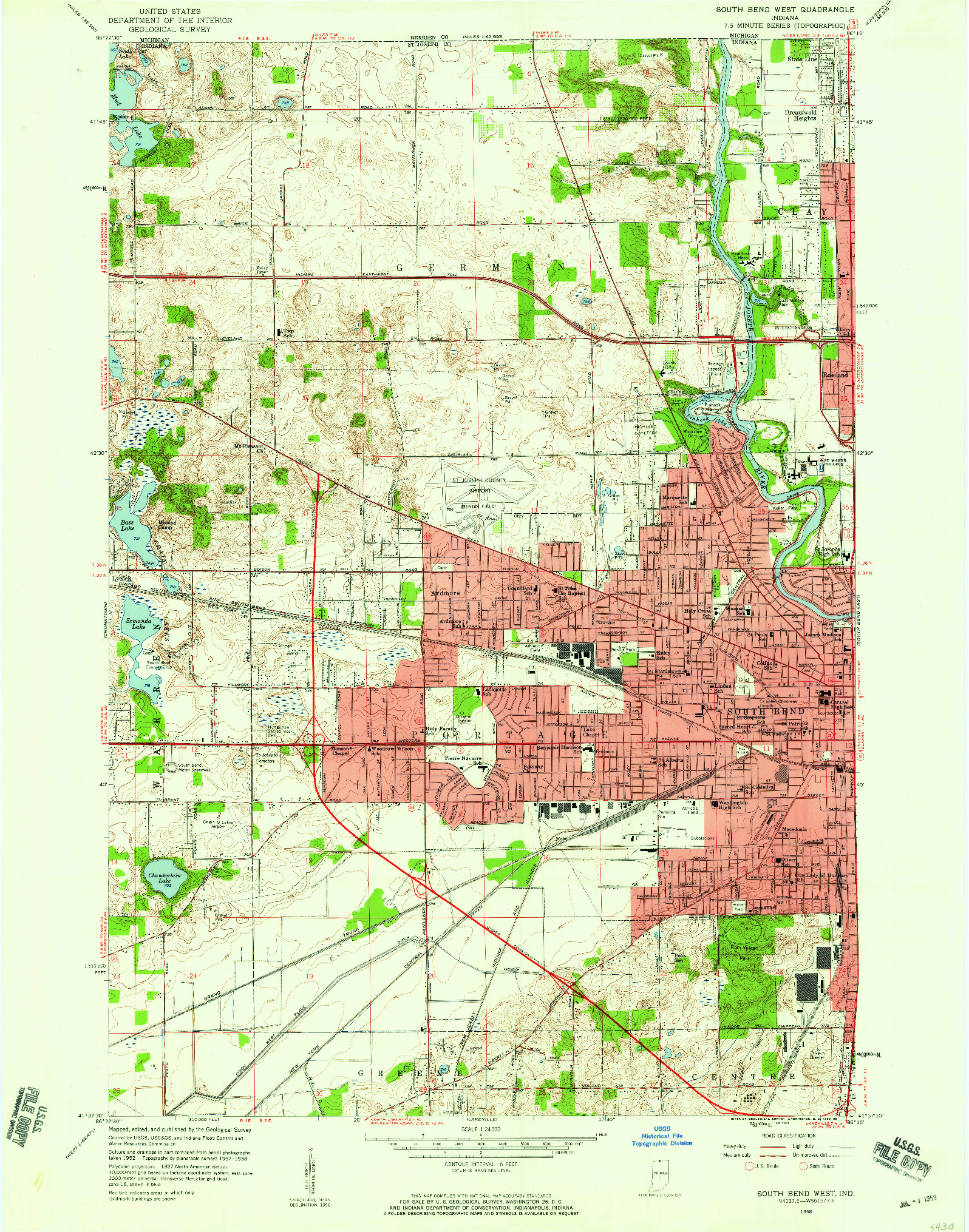 USGS 1:24000-SCALE QUADRANGLE FOR SOUTH BEND WEST, IN 1958