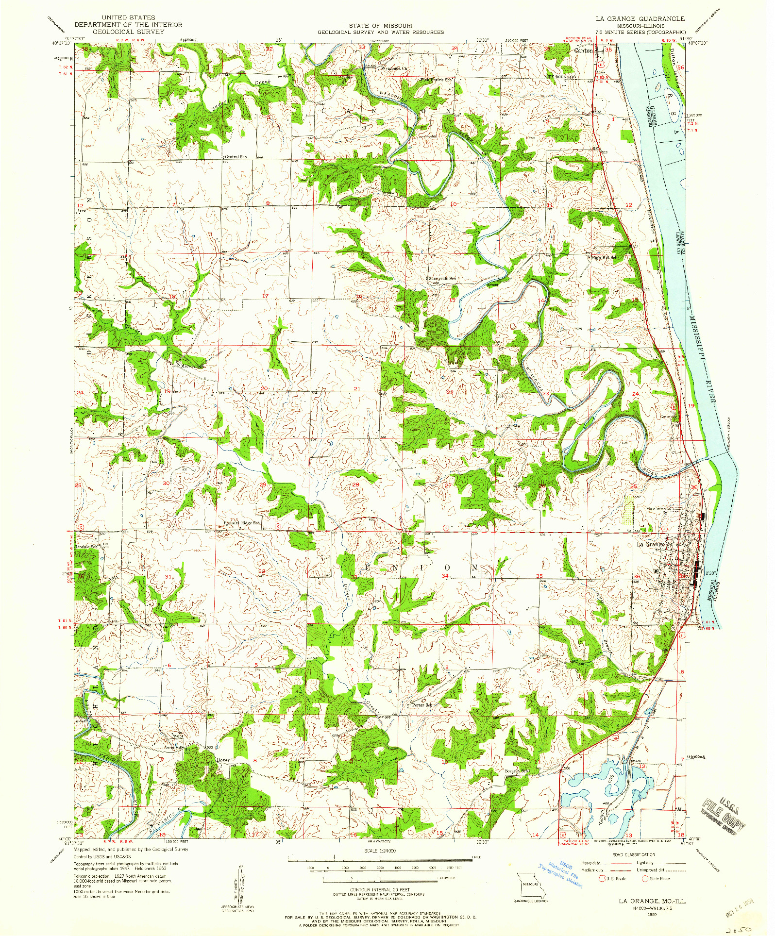 USGS 1:24000-SCALE QUADRANGLE FOR LA GRANGE, MO 1950