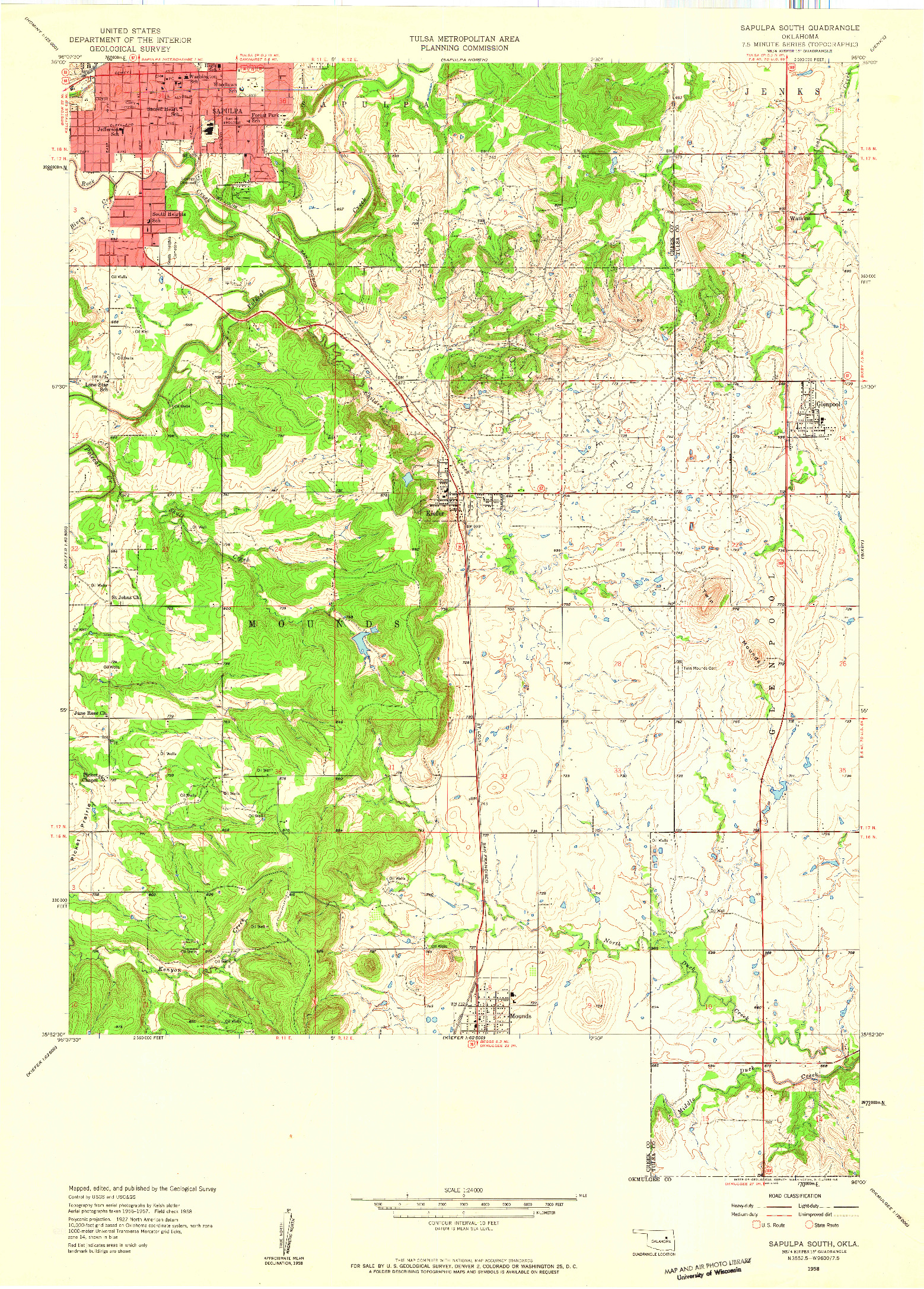 USGS 1:24000-SCALE QUADRANGLE FOR SAPULPA SOUTH, OK 1958