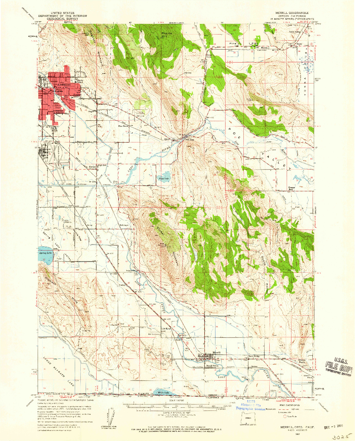 USGS 1:62500-SCALE QUADRANGLE FOR MERRILL, OR 1957