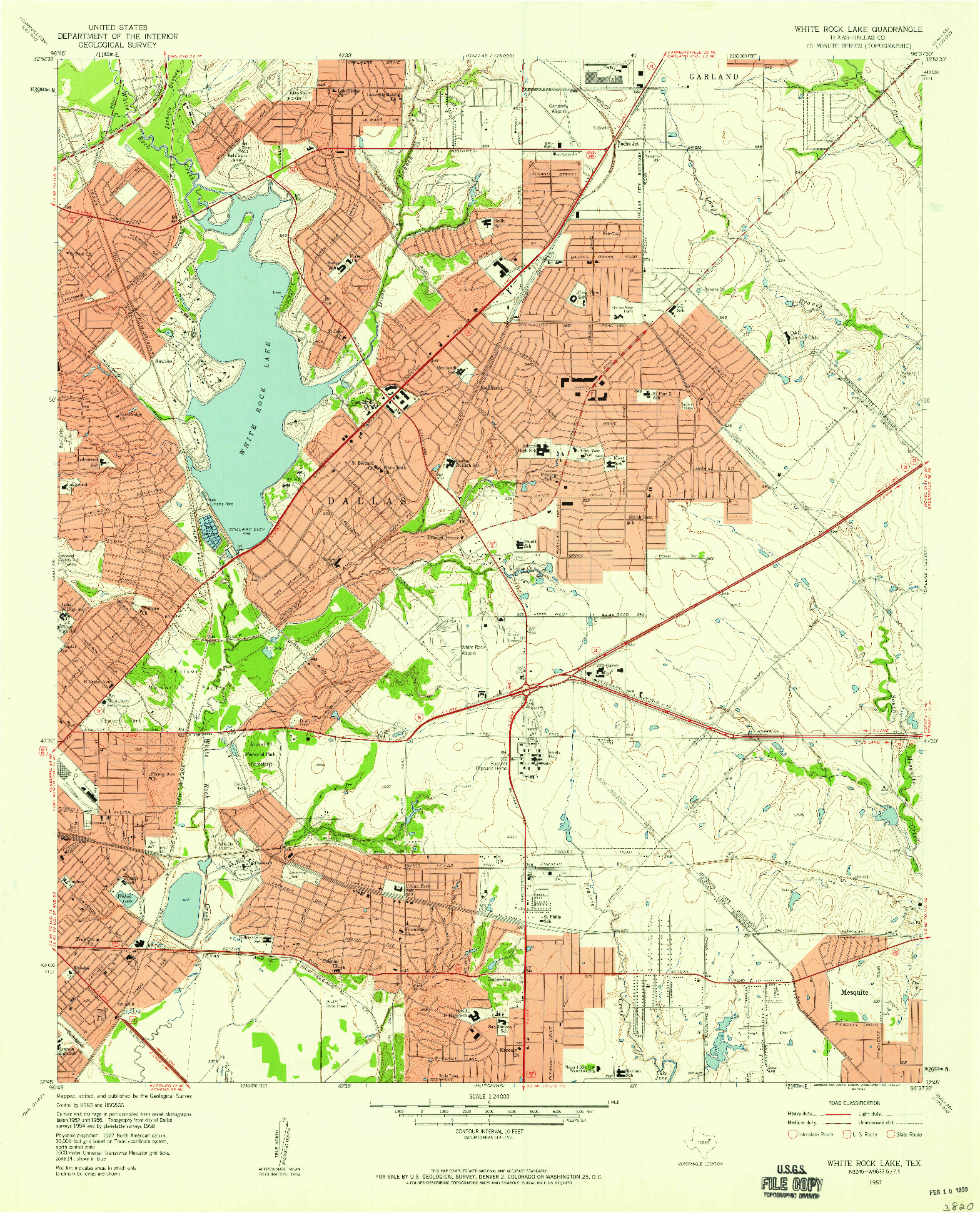 USGS 1:24000-SCALE QUADRANGLE FOR WHITE ROCK LAKE, TX 1957