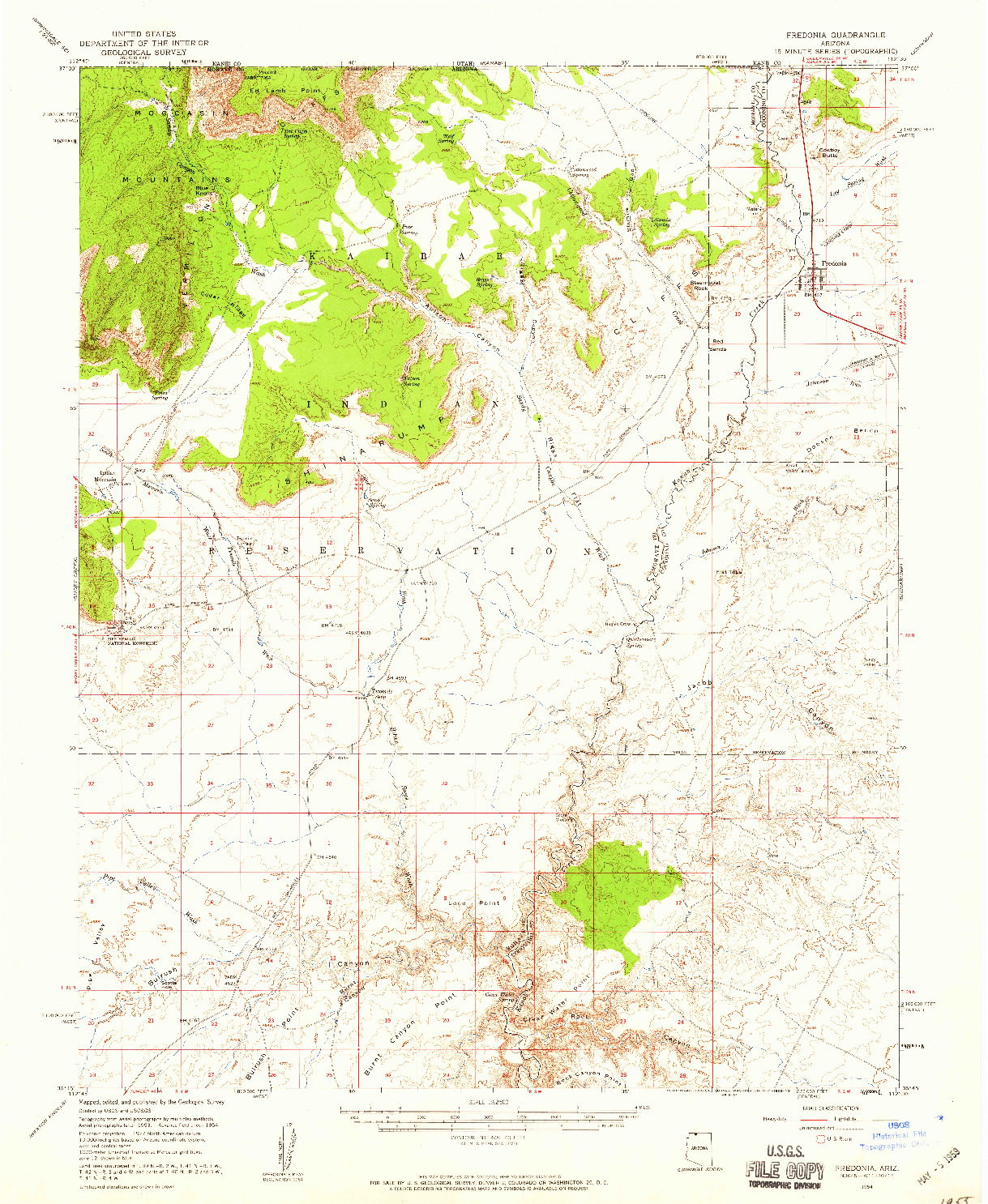 USGS 1:62500-SCALE QUADRANGLE FOR FREDONIA, AZ 1954