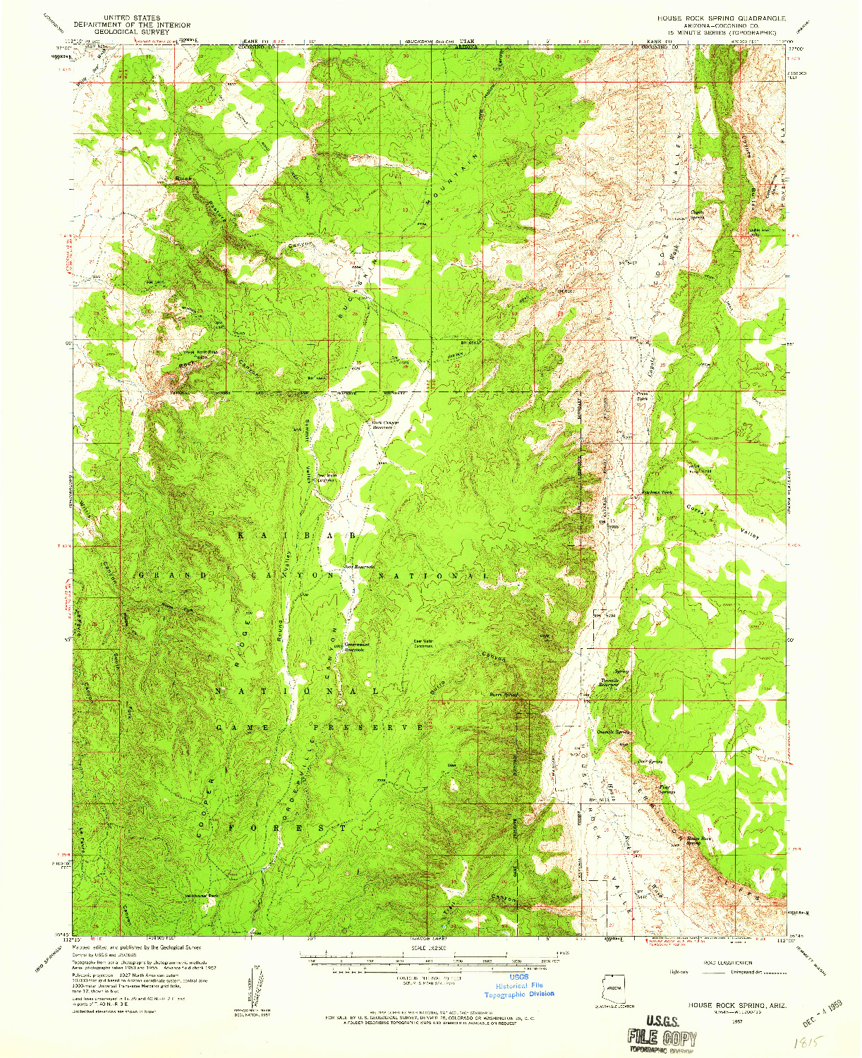 USGS 1:62500-SCALE QUADRANGLE FOR HOUSE ROCK SPRING, AZ 1957