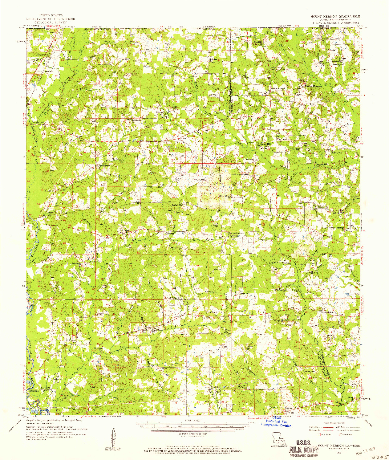 USGS 1:62500-SCALE QUADRANGLE FOR MOUNT HERMON, LA 1958