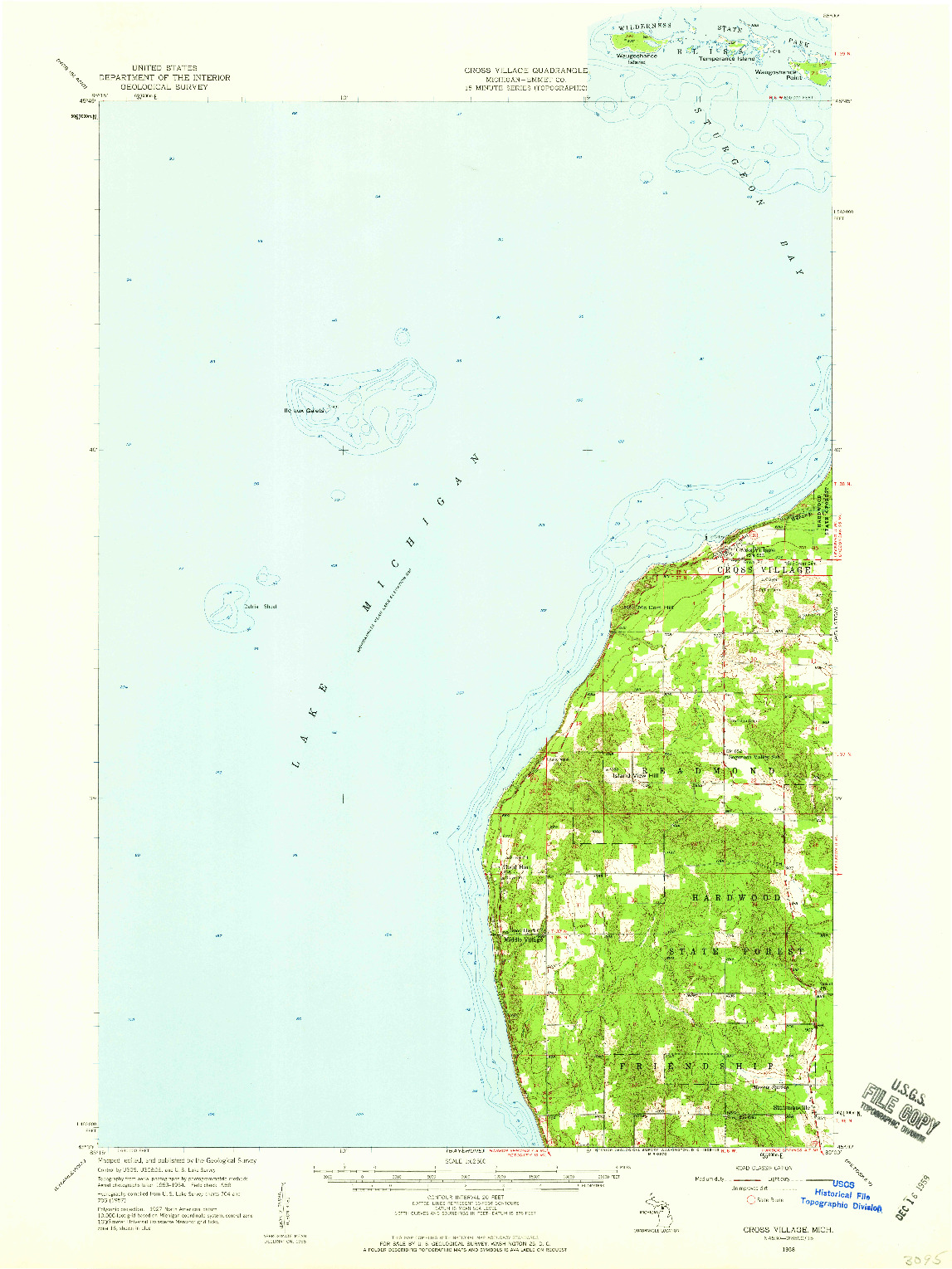 USGS 1:62500-SCALE QUADRANGLE FOR CROSS VILLAGE, MI 1958