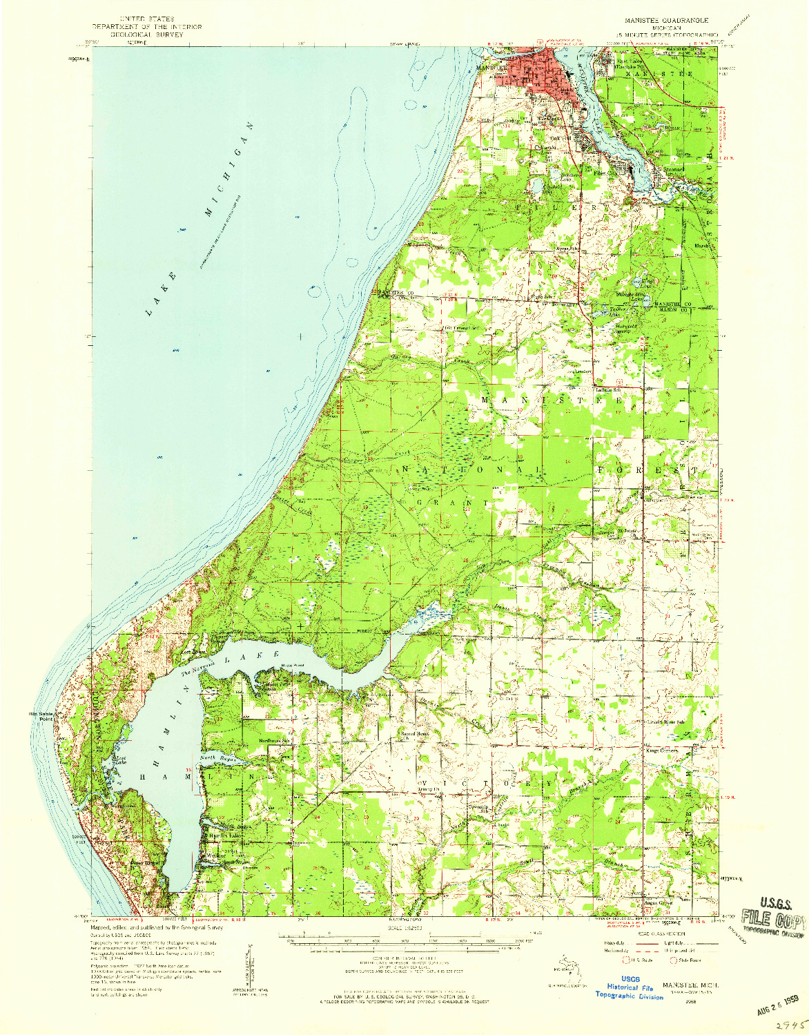 USGS 1:62500-SCALE QUADRANGLE FOR MANISTEE, MI 1958