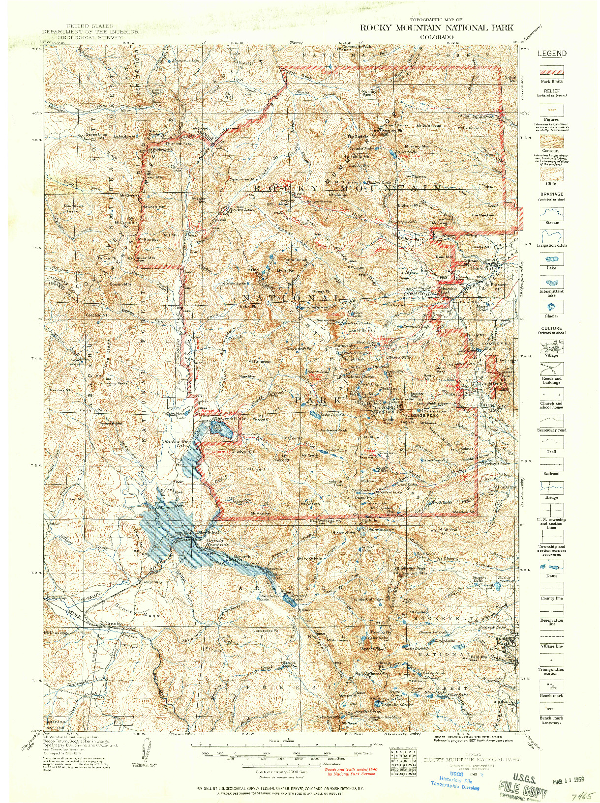 USGS 1:125000-SCALE QUADRANGLE FOR ROCKY MOUNTAIN NATIONAL PARK, CO 1915