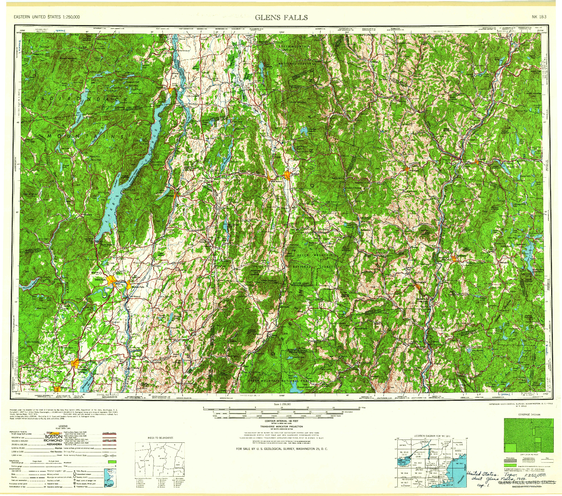 USGS 1:250000-SCALE QUADRANGLE FOR GLENS FALLS, NY 1959