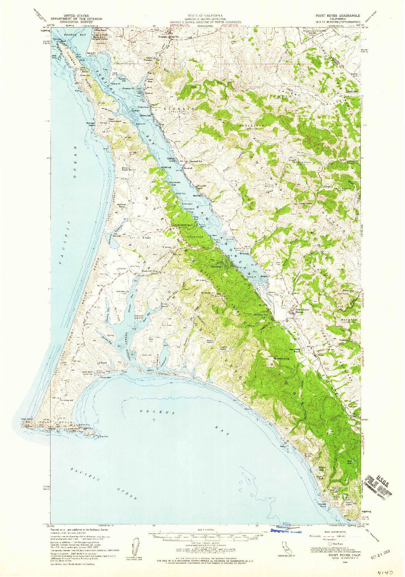 USGS 1:62500-SCALE QUADRANGLE FOR POINT REYES, CA 1954