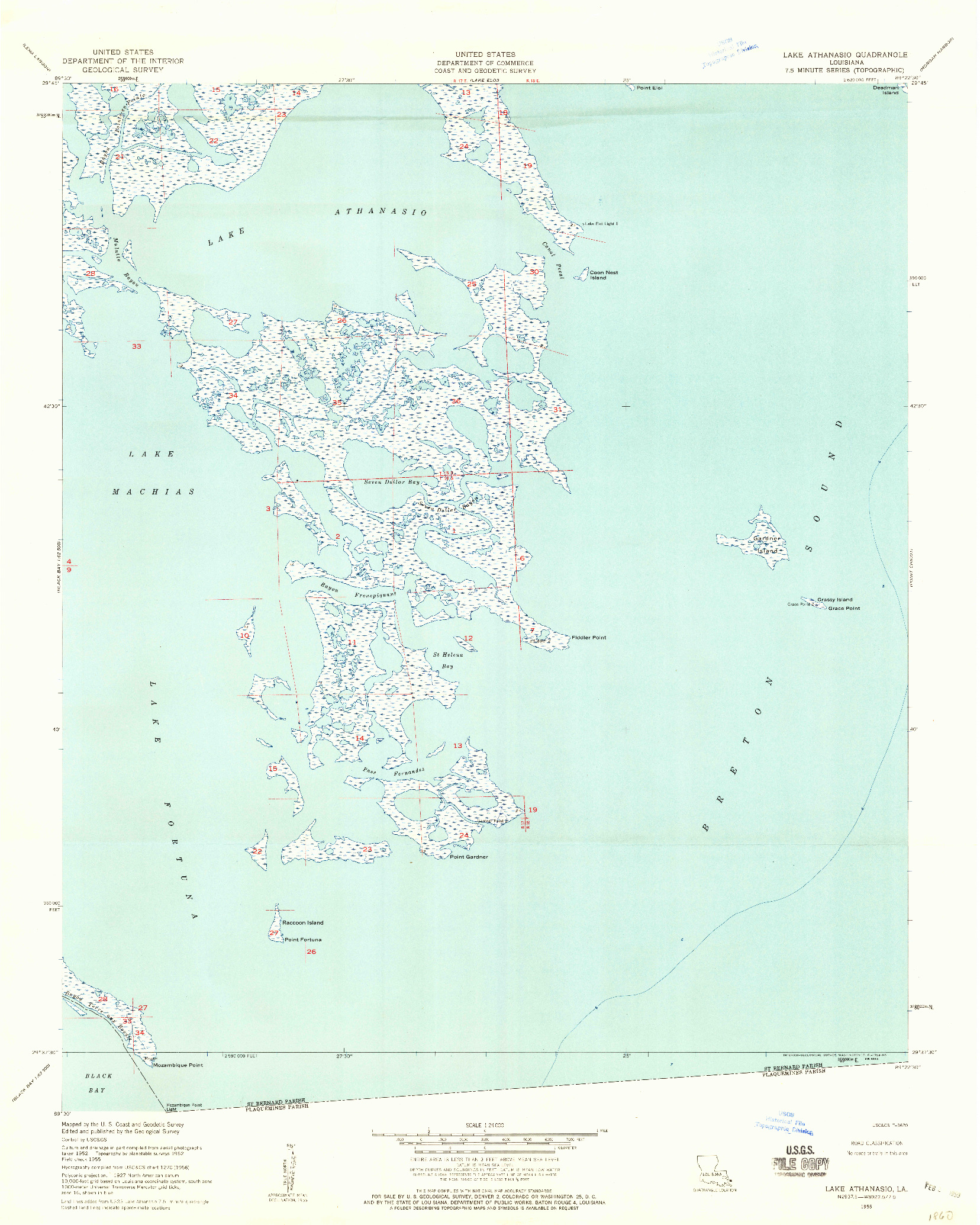 USGS 1:24000-SCALE QUADRANGLE FOR LAKE ATHANASIO, LA 1955