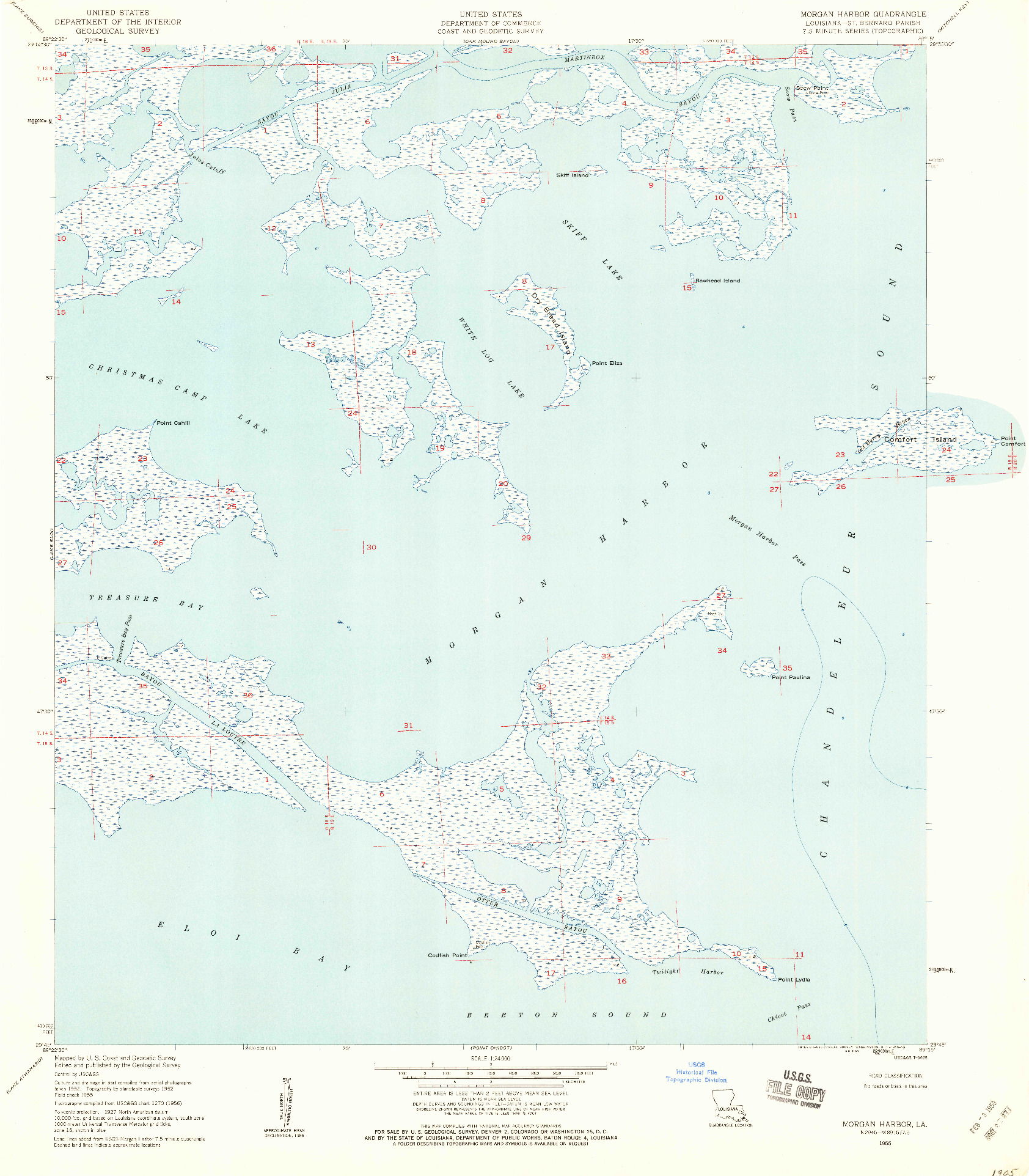 USGS 1:24000-SCALE QUADRANGLE FOR MORGAN HARBOR, LA 1955