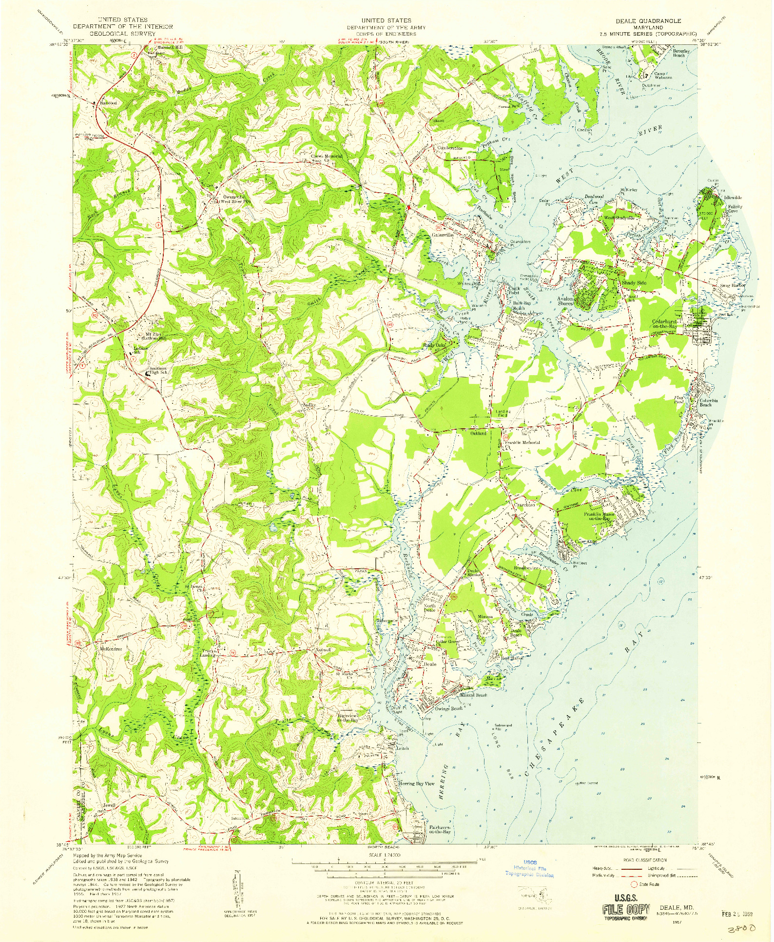 USGS 1:24000-SCALE QUADRANGLE FOR DEALE, MD 1957