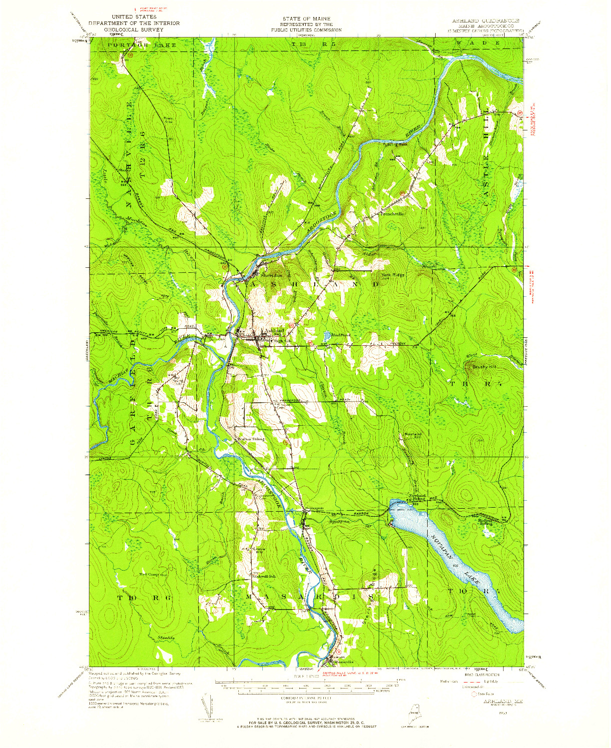 USGS 1:62500-SCALE QUADRANGLE FOR ASHLAND, ME 1953