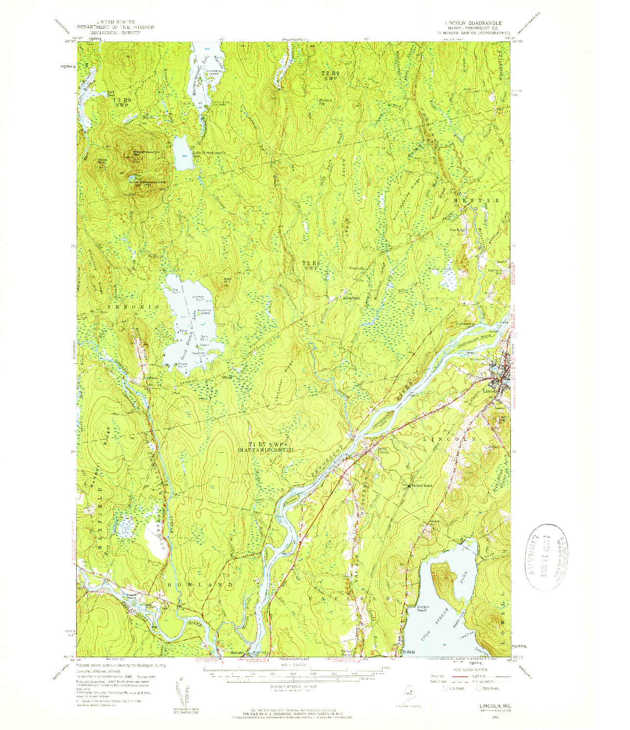 USGS 1:62500-SCALE QUADRANGLE FOR LINCOLN, ME 1957