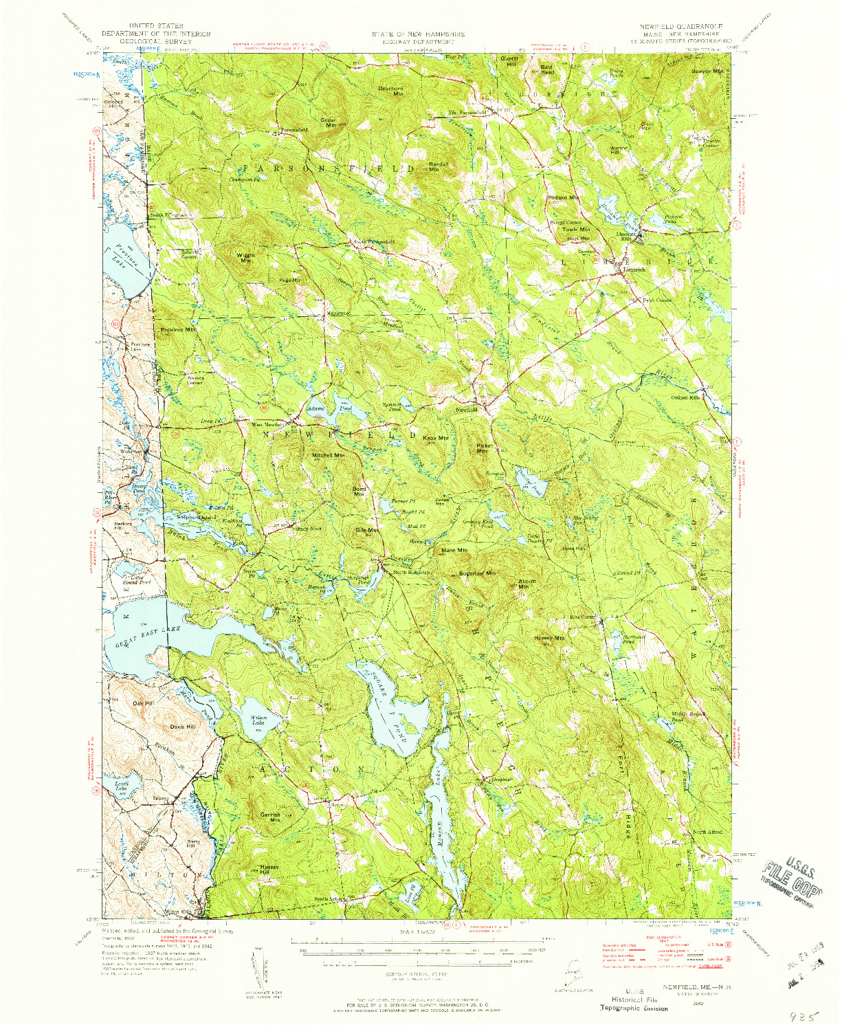 USGS 1:62500-SCALE QUADRANGLE FOR NEWFIELD, ME 1942