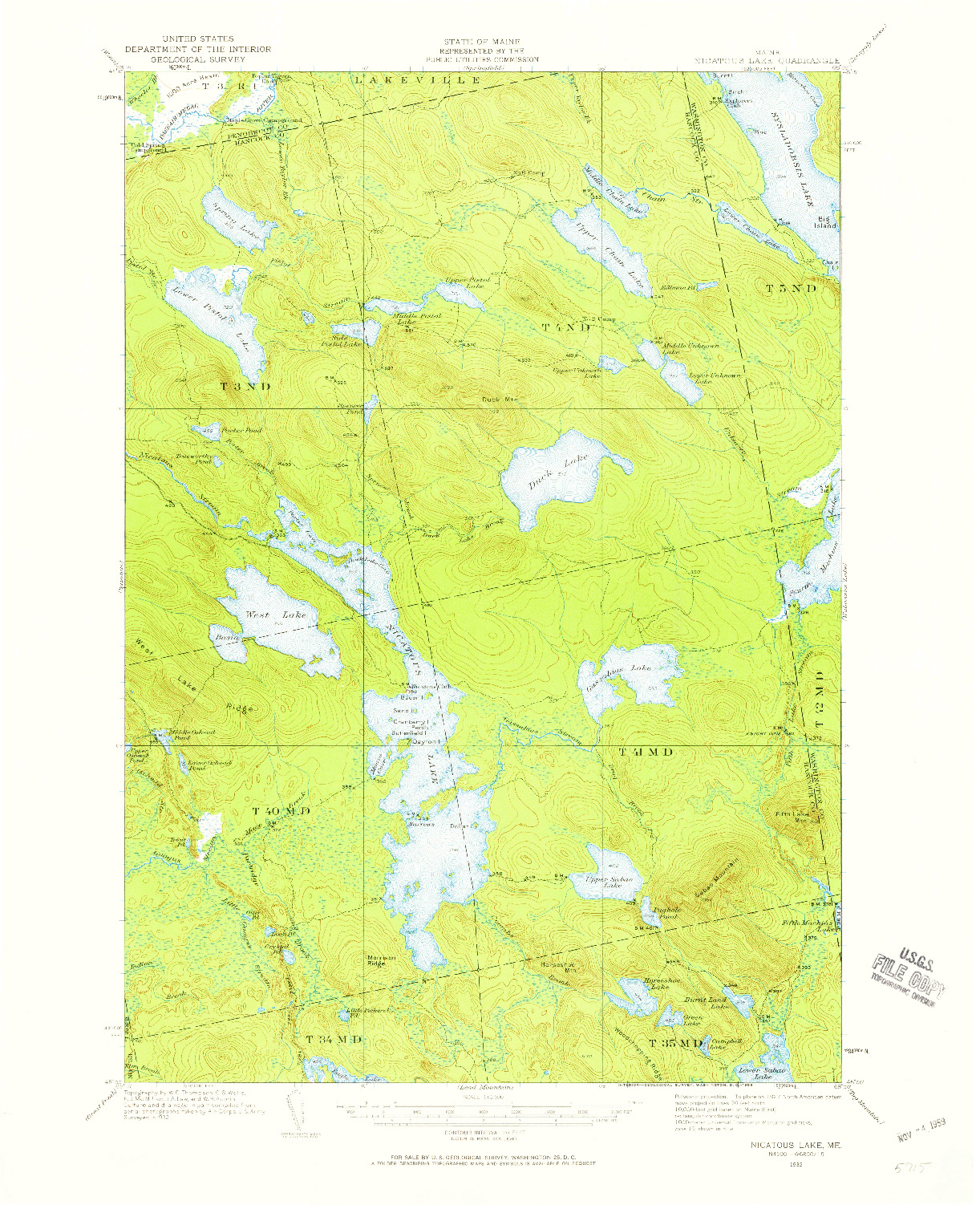 USGS 1:62500-SCALE QUADRANGLE FOR NICATOUS LAKE, ME 1932