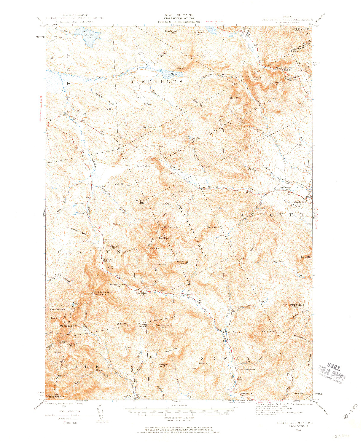 USGS 1:62500-SCALE QUADRANGLE FOR OLD SPECK MTN, ME 1943