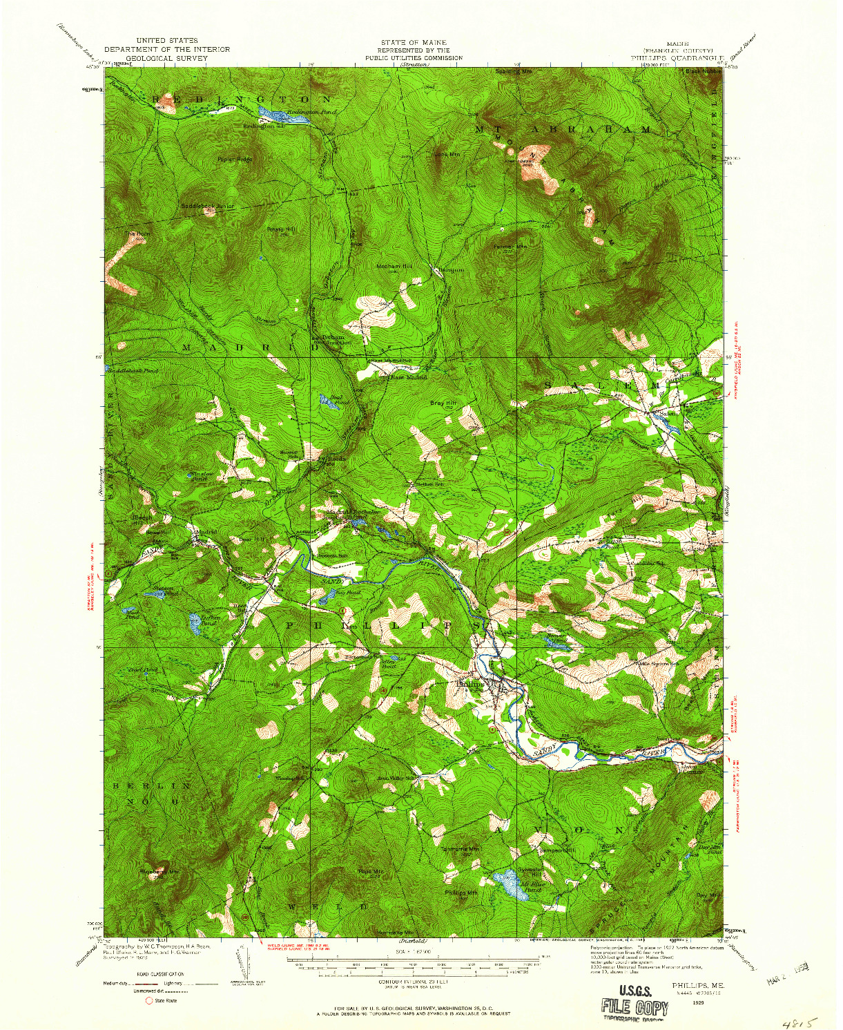 USGS 1:62500-SCALE QUADRANGLE FOR PHILLIPS, ME 1929