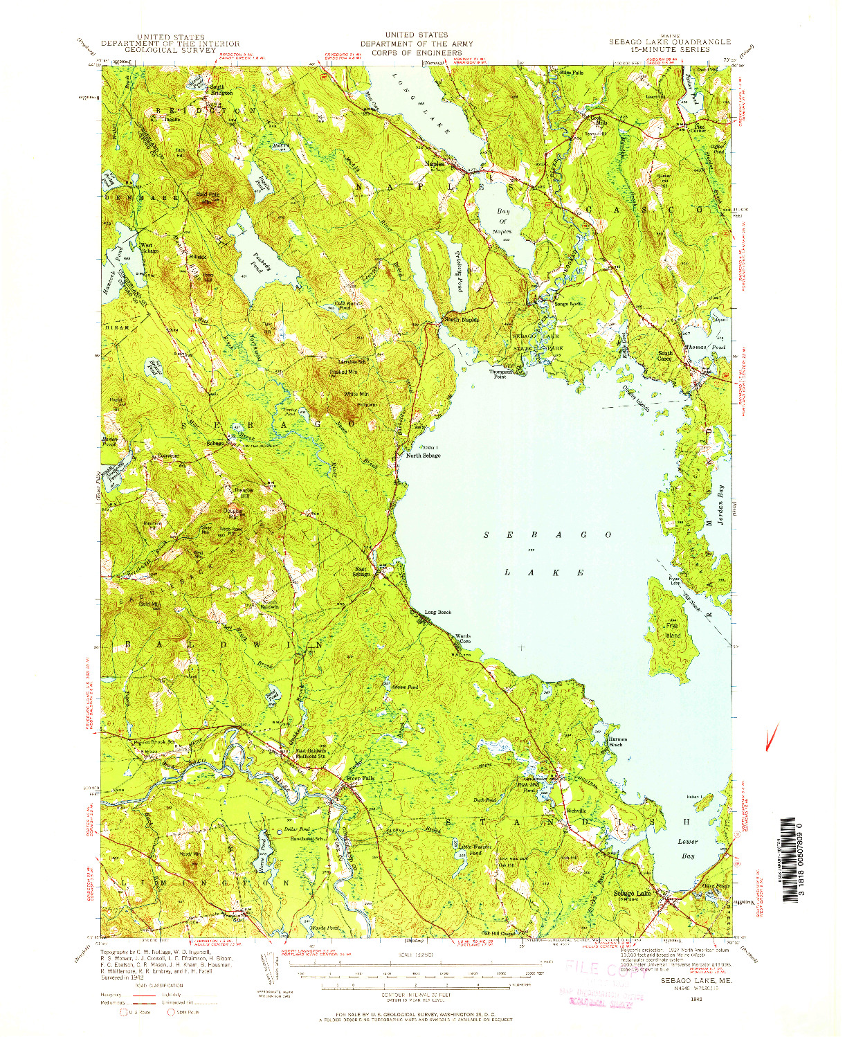 USGS 1:62500-SCALE QUADRANGLE FOR SEBAGO LAKE, ME 1942