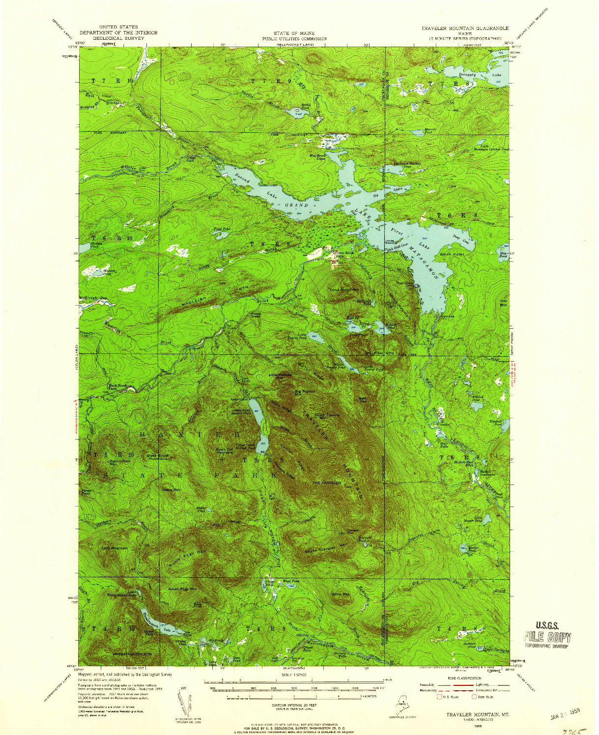 USGS 1:62500-SCALE QUADRANGLE FOR TRAVELER MOUNTAIN, ME 1955