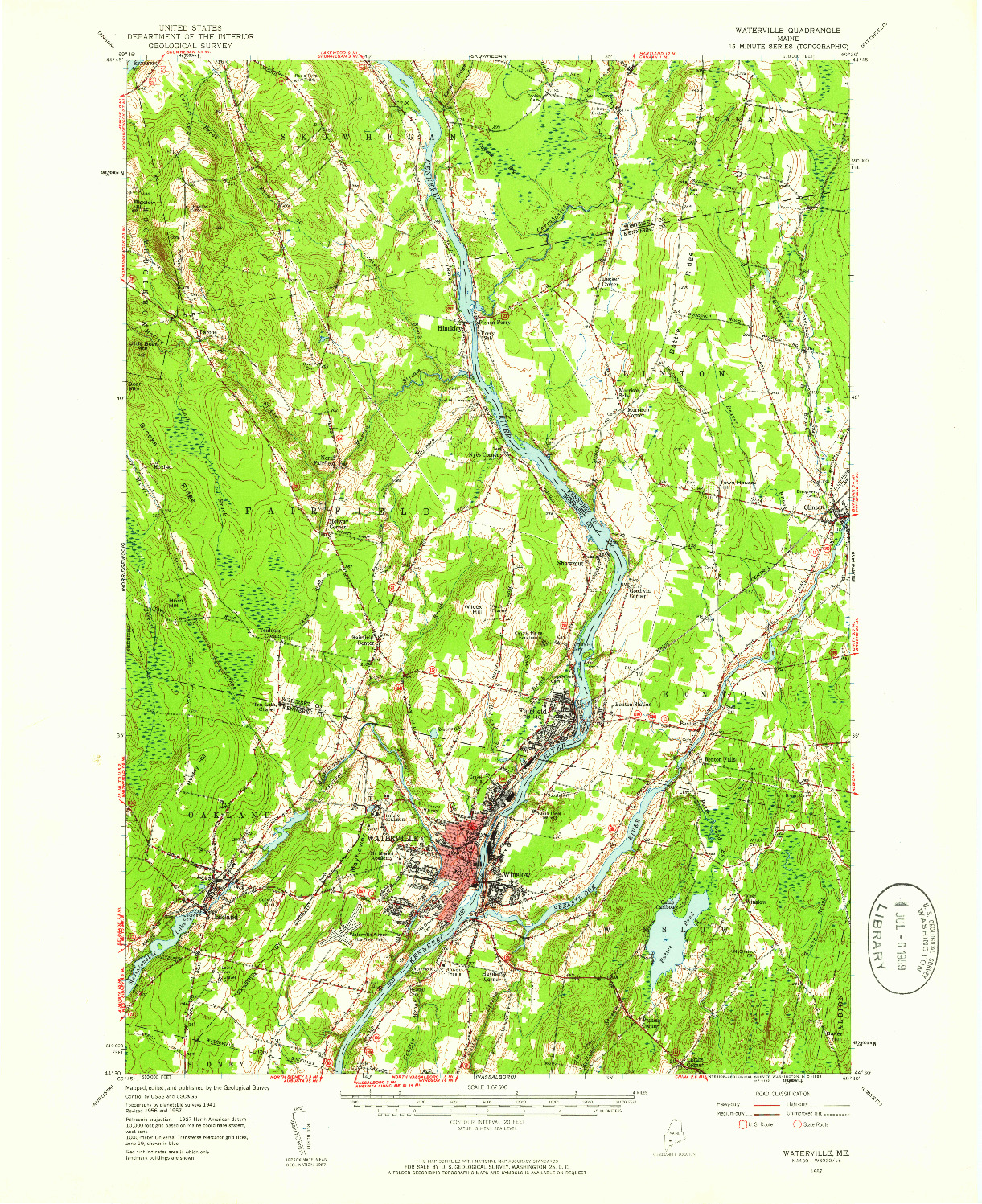 USGS 1:62500-SCALE QUADRANGLE FOR WATERVILLE, ME 1957