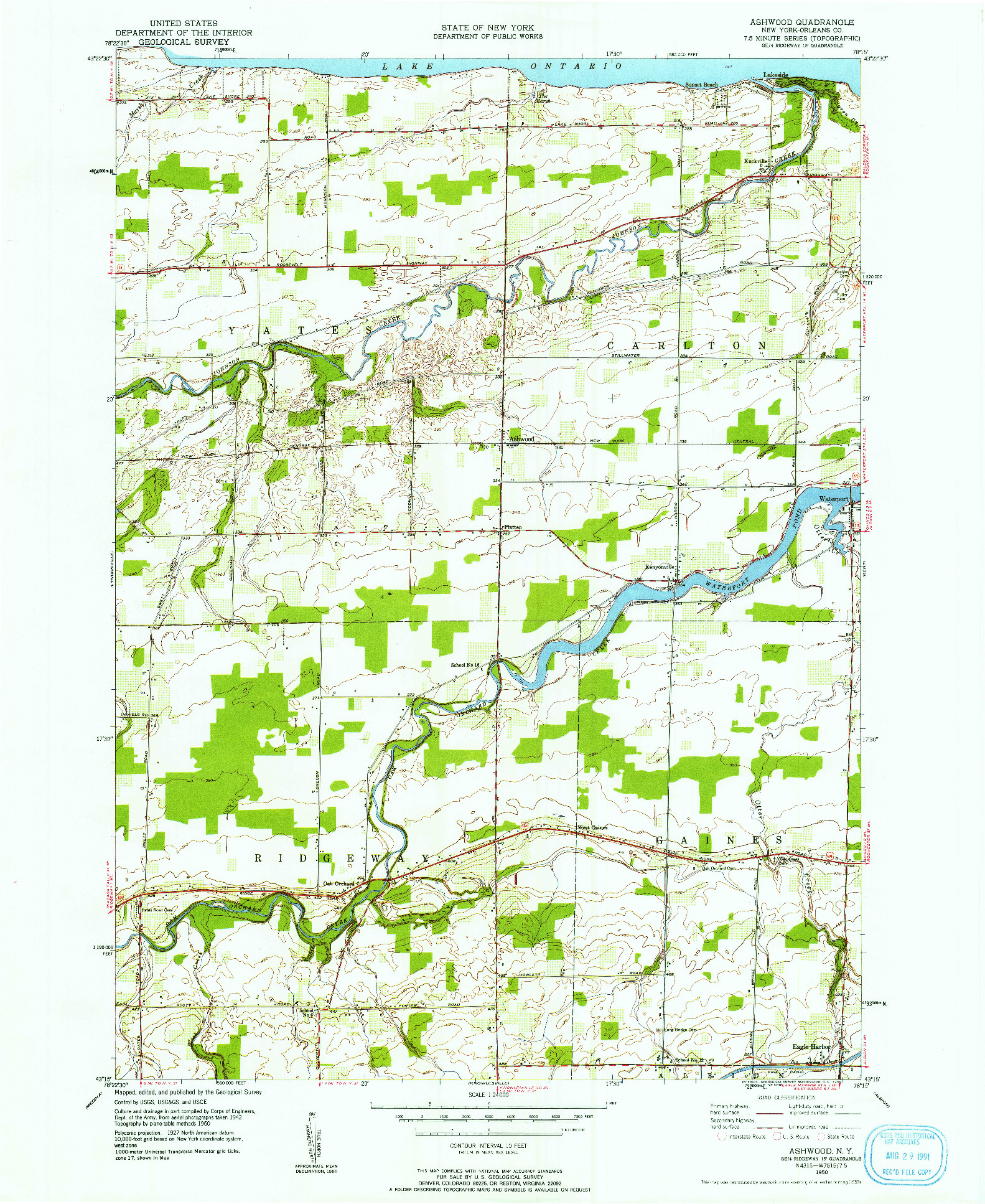 USGS 1:24000-SCALE QUADRANGLE FOR ASHWOOD, NY 1950