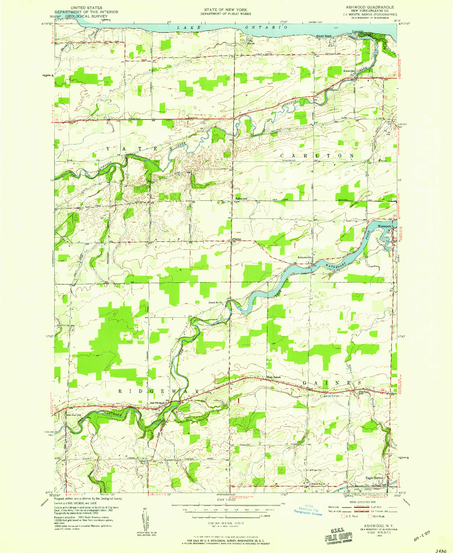 USGS 1:24000-SCALE QUADRANGLE FOR ASHWOOD, NY 1950